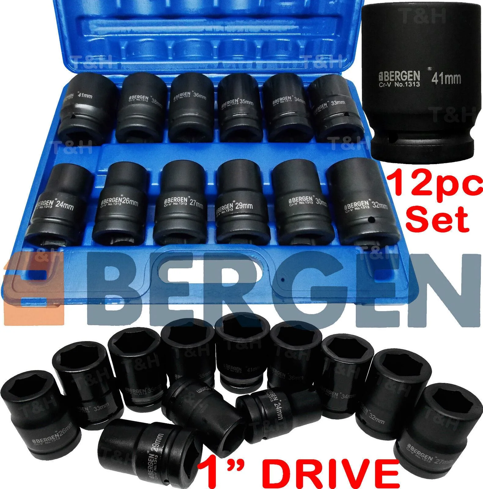 US Pro 12 Piece 1″ Drive 6 Point Deep Impact Sockets 24mm – 41mm  2096