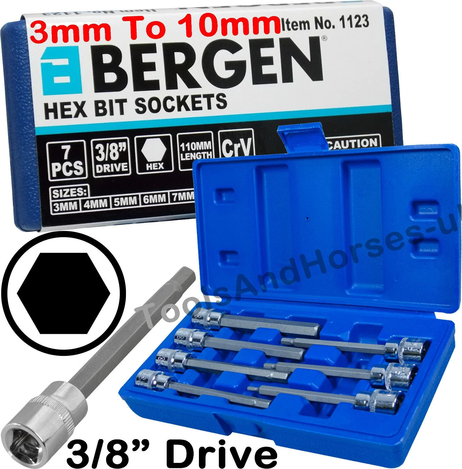 US Pro 7 Piece 3/8″ Drive Extra Long Hex Bit Sockets H3 – H10  1399