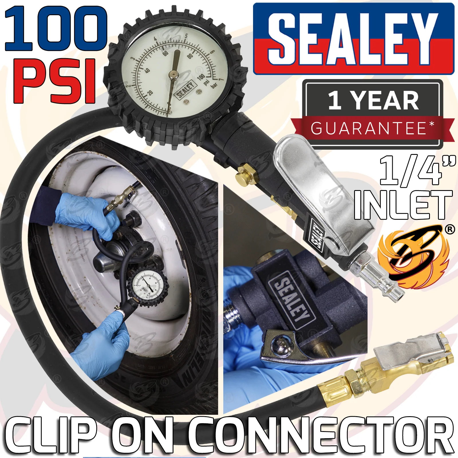 Sealey Tyre Inflator With Clip On Connector 0 – 100Psi ( SA399 )