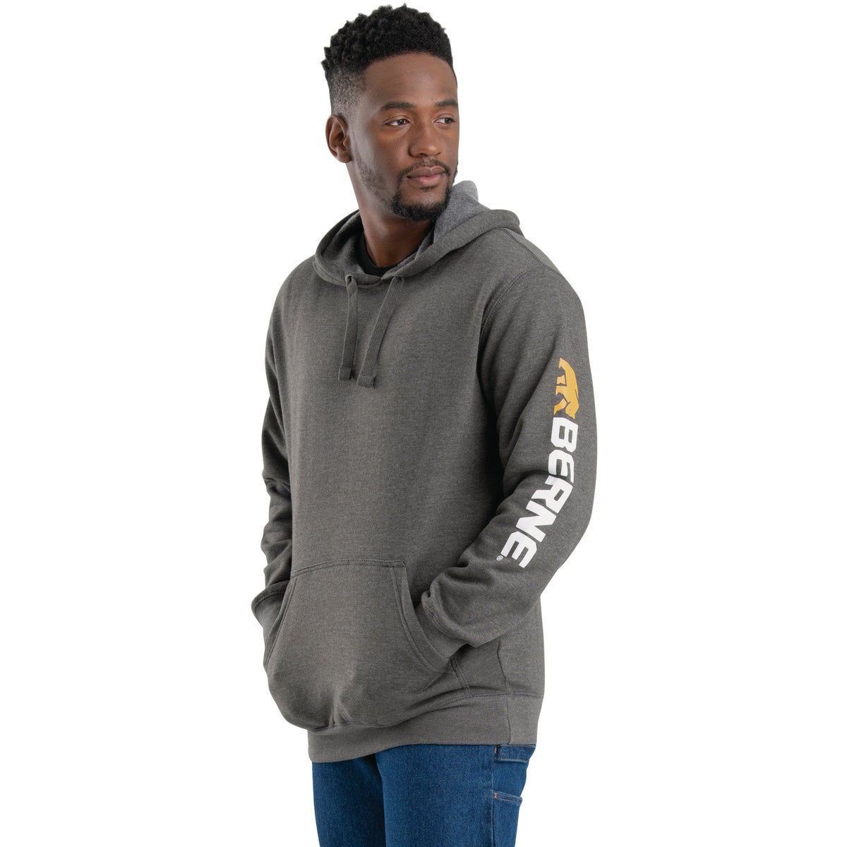 Berne Men's 2XL Regular Graphite Signature Sleeve Hooded Pullover Sweatshirt