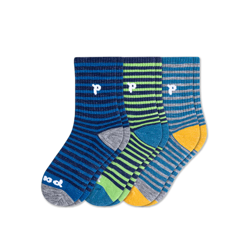 3 Pack – Kids’ Crew Pacas Socks: Stripes / Kids’ Shoe Size 9C – 2Y