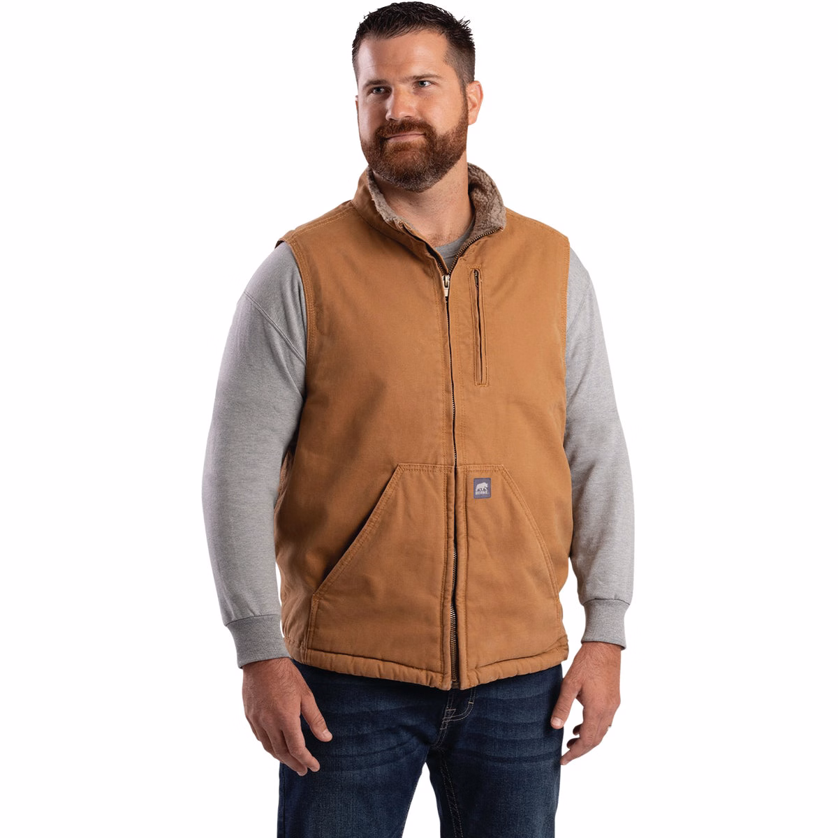 Berne Heartland Men's 2XL Brown Sherpa-Lined Washed Duck Vest