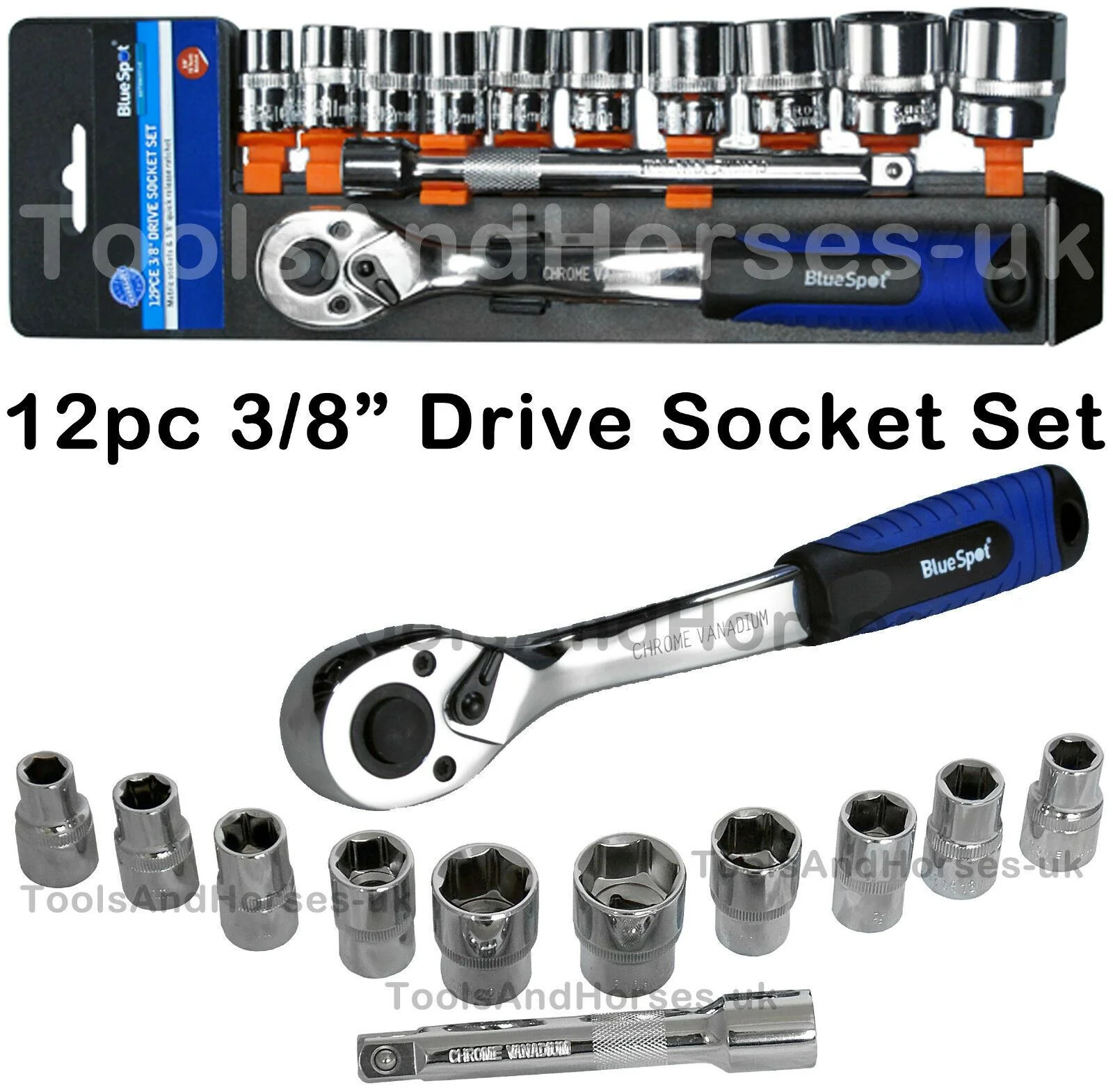 BLUESPOT 12PCS 3/8″ DRIVE 6 POINT SOCKET SET 10MM – 24MM