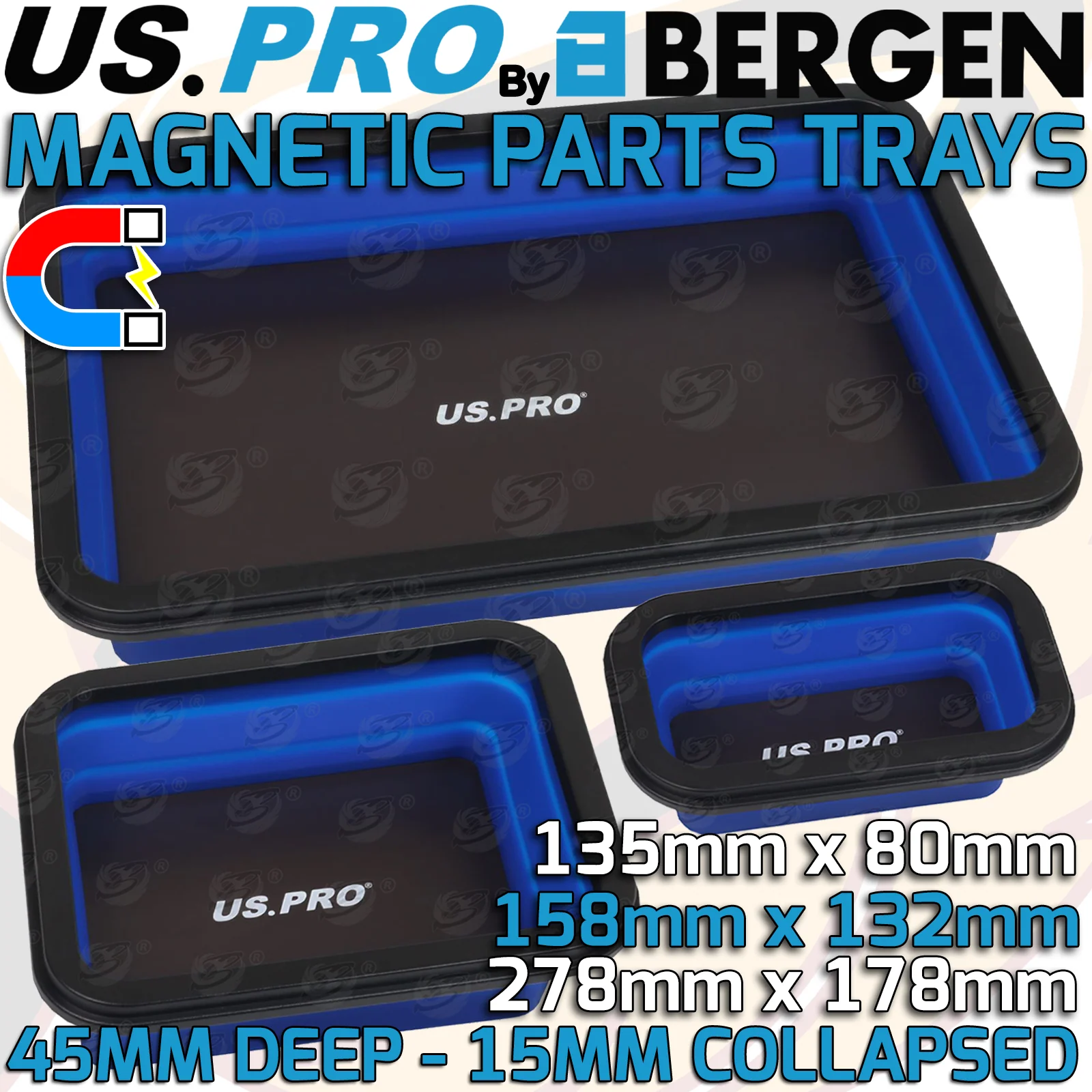US Pro 3 Piece Collapsible Magnetic Parts Tray  6892