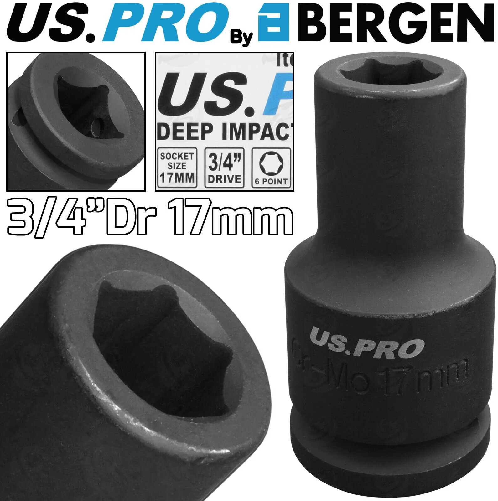 US Pro 17mm 3/4″ Drive 6 Point Deep Impact Socket ( Single )  3407