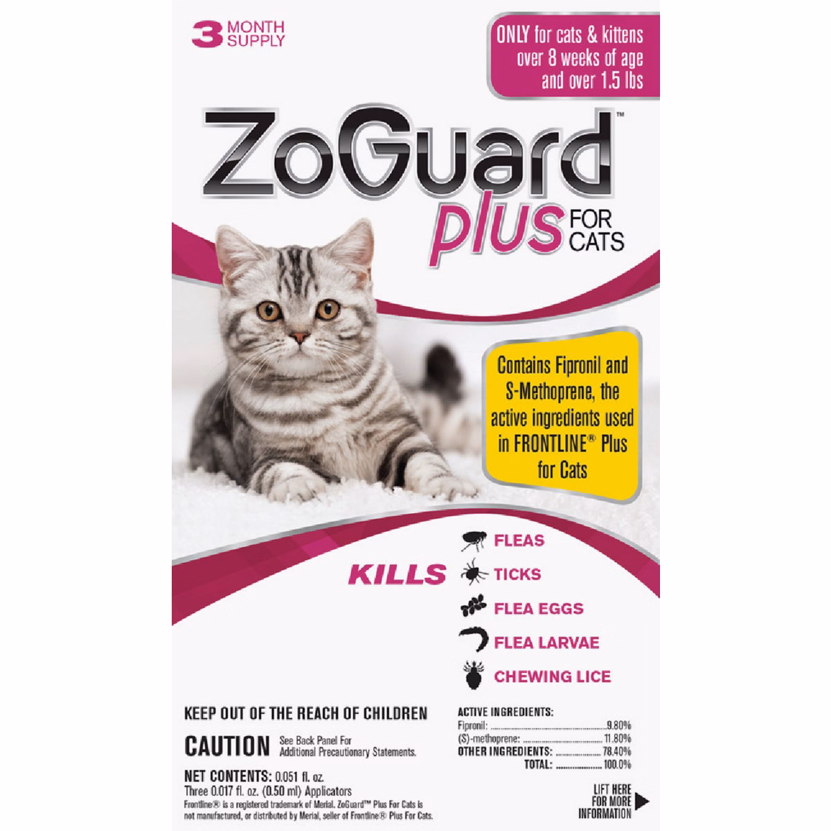 ZoGuard Plus 3-Month Supply Flea & Tick Treatment For Cats Over 1-1/2 Lb.