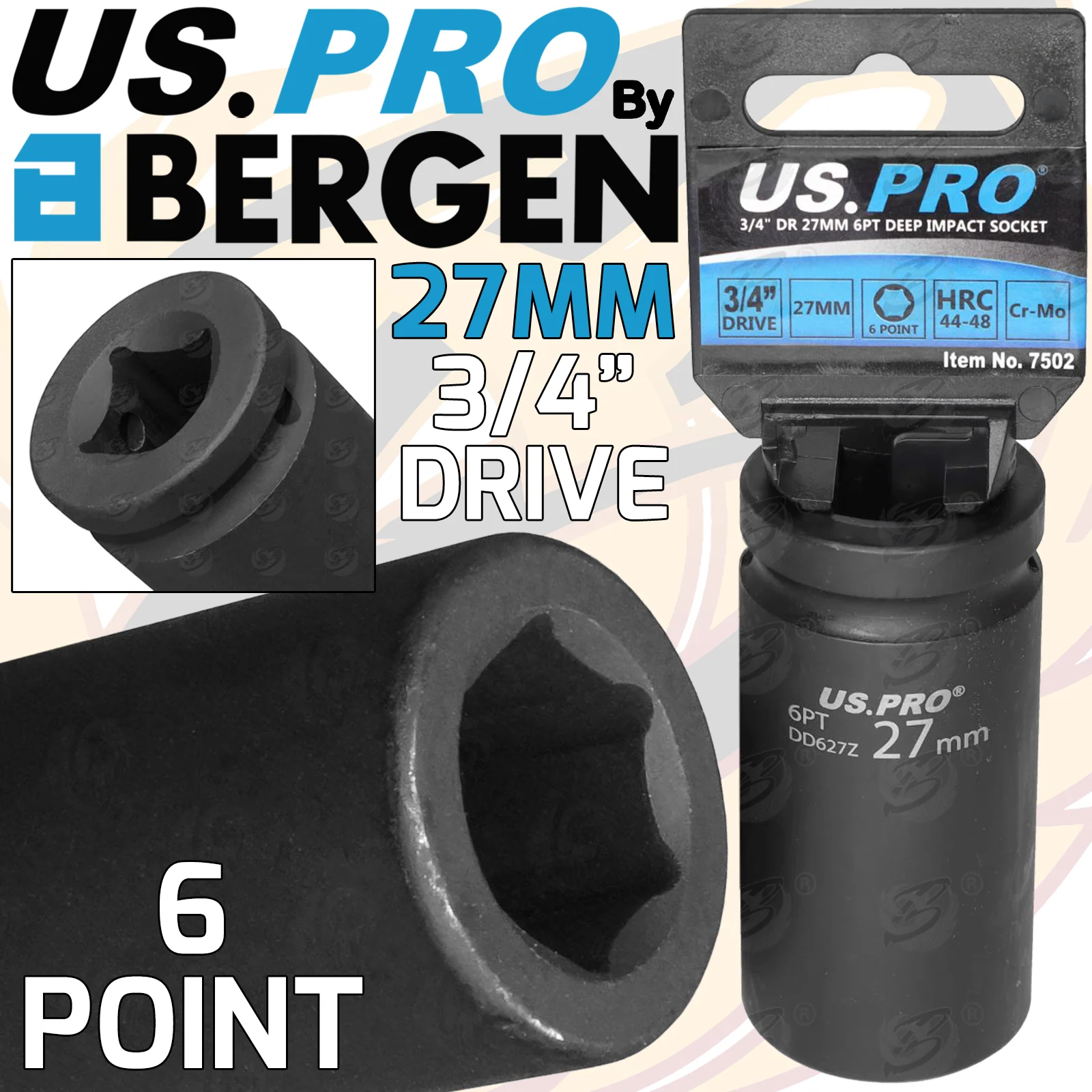 US Pro 27mm 3/4″ Drive 6 Point Deep Impact Socket  7502