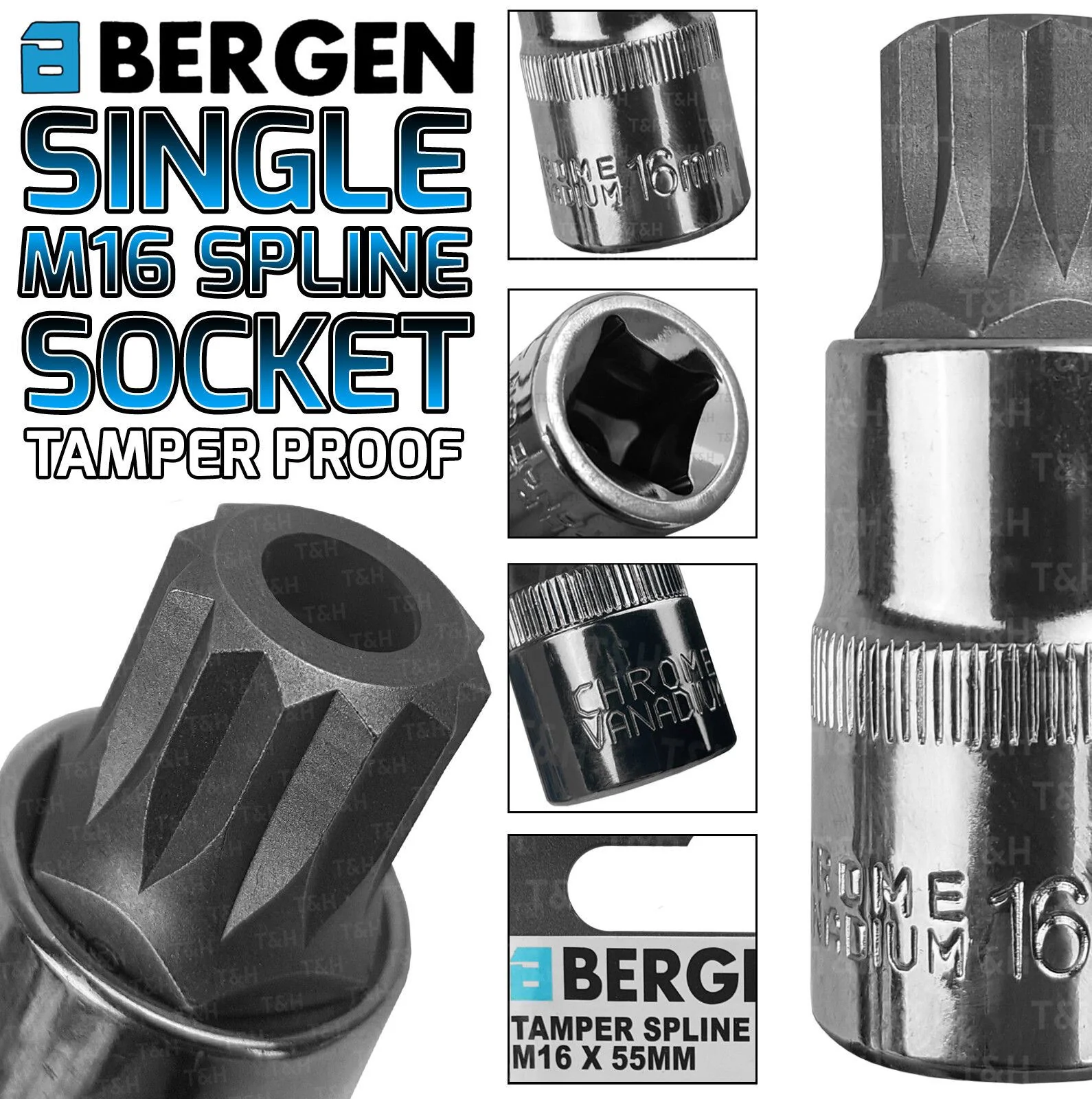 US Pro M16 1/2″ Drive 55mm Long Tamperproof Spline Bit Socket ( Single )  3434