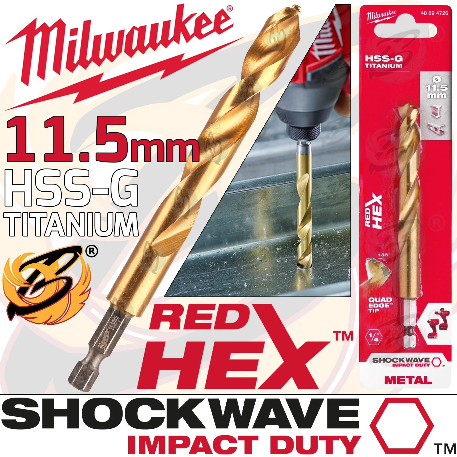 Milwaukee 11.5mm HSS Titanium Metal Red Hex Drill Bit ( 48894726 )