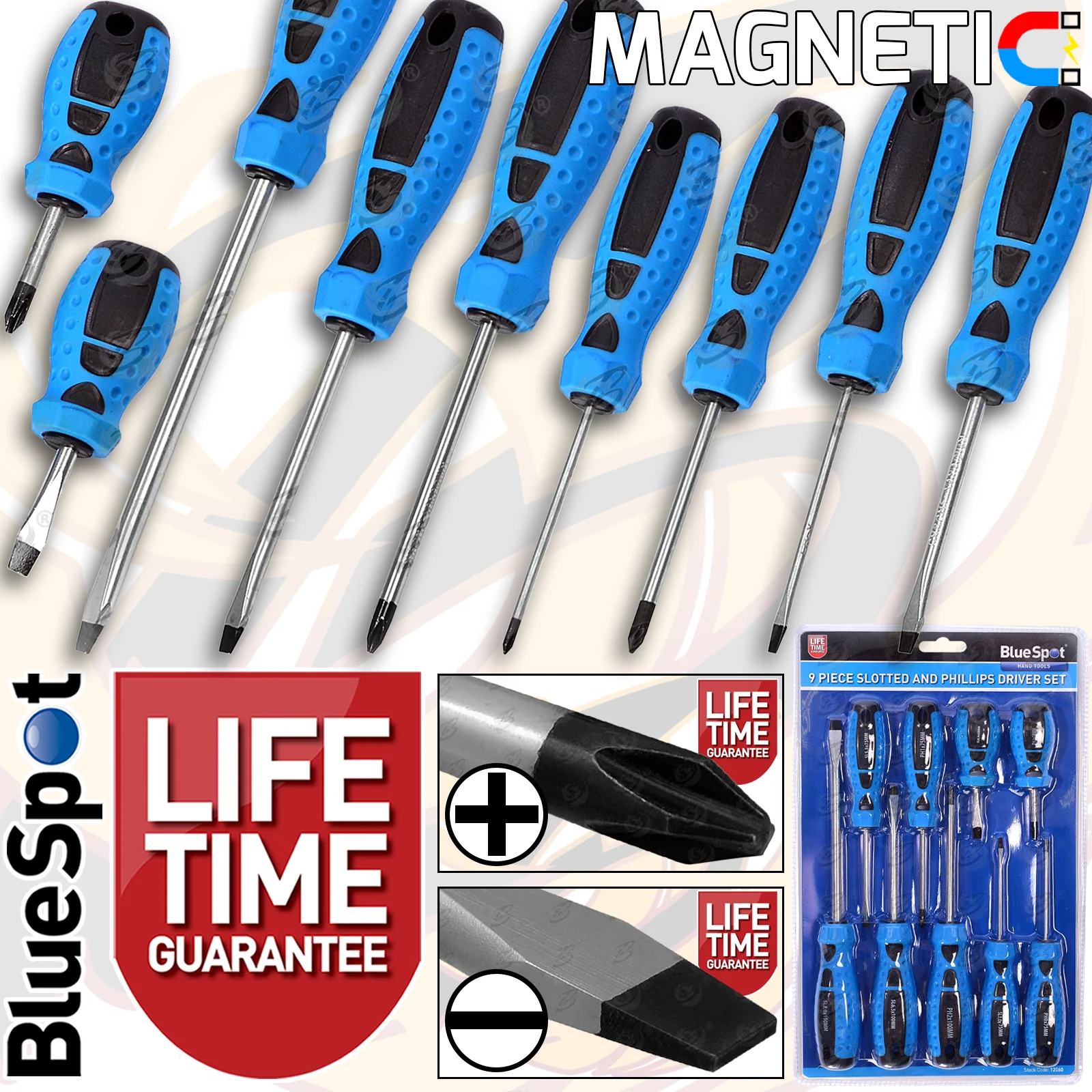 BlueSpot 9 Piece Magnetic Screwdriver Set ( Slotted – PHillips ) ( 12060 )