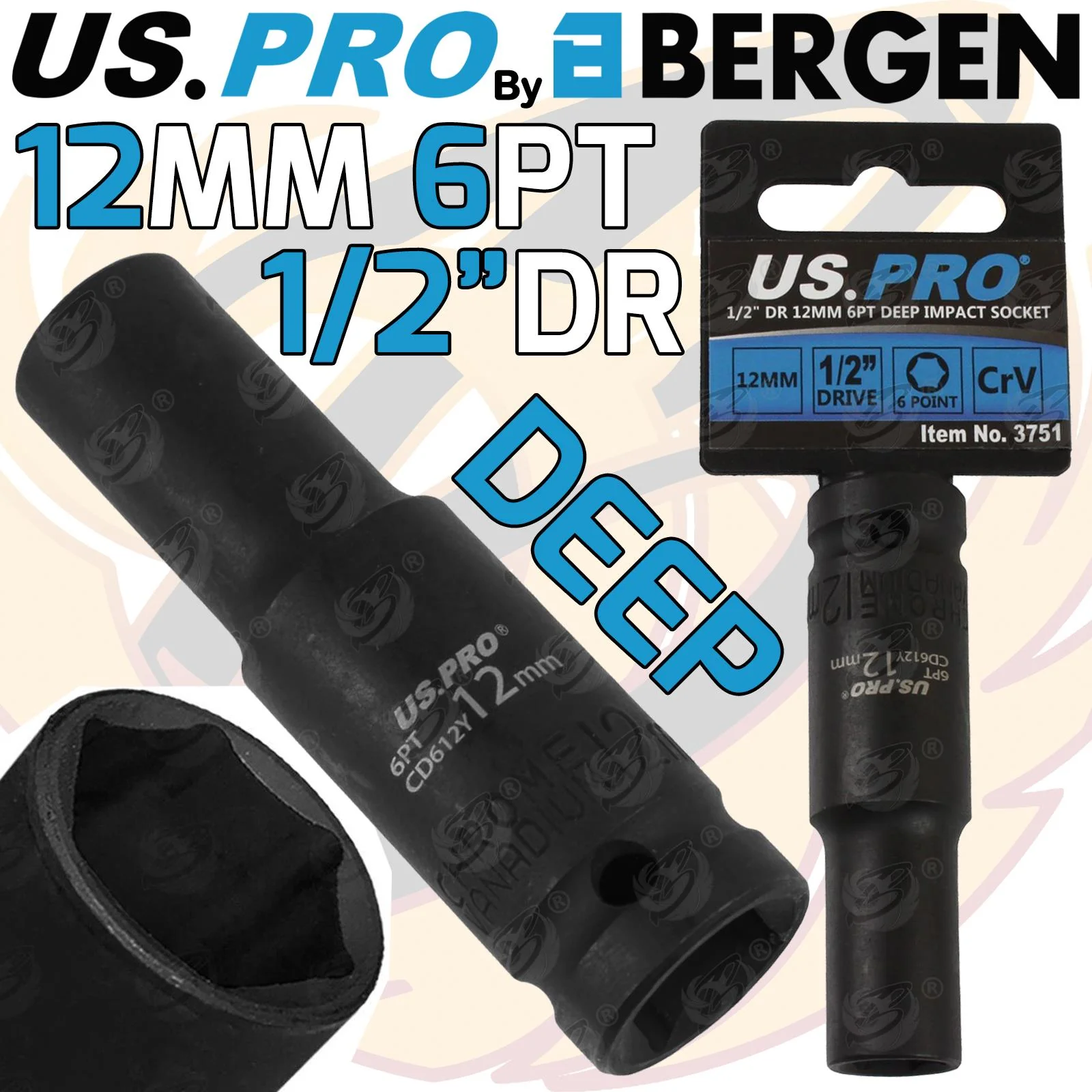 US Pro 12mm 1/2″ Drive 6 Point Deep Impact Socket ( Single )  3751