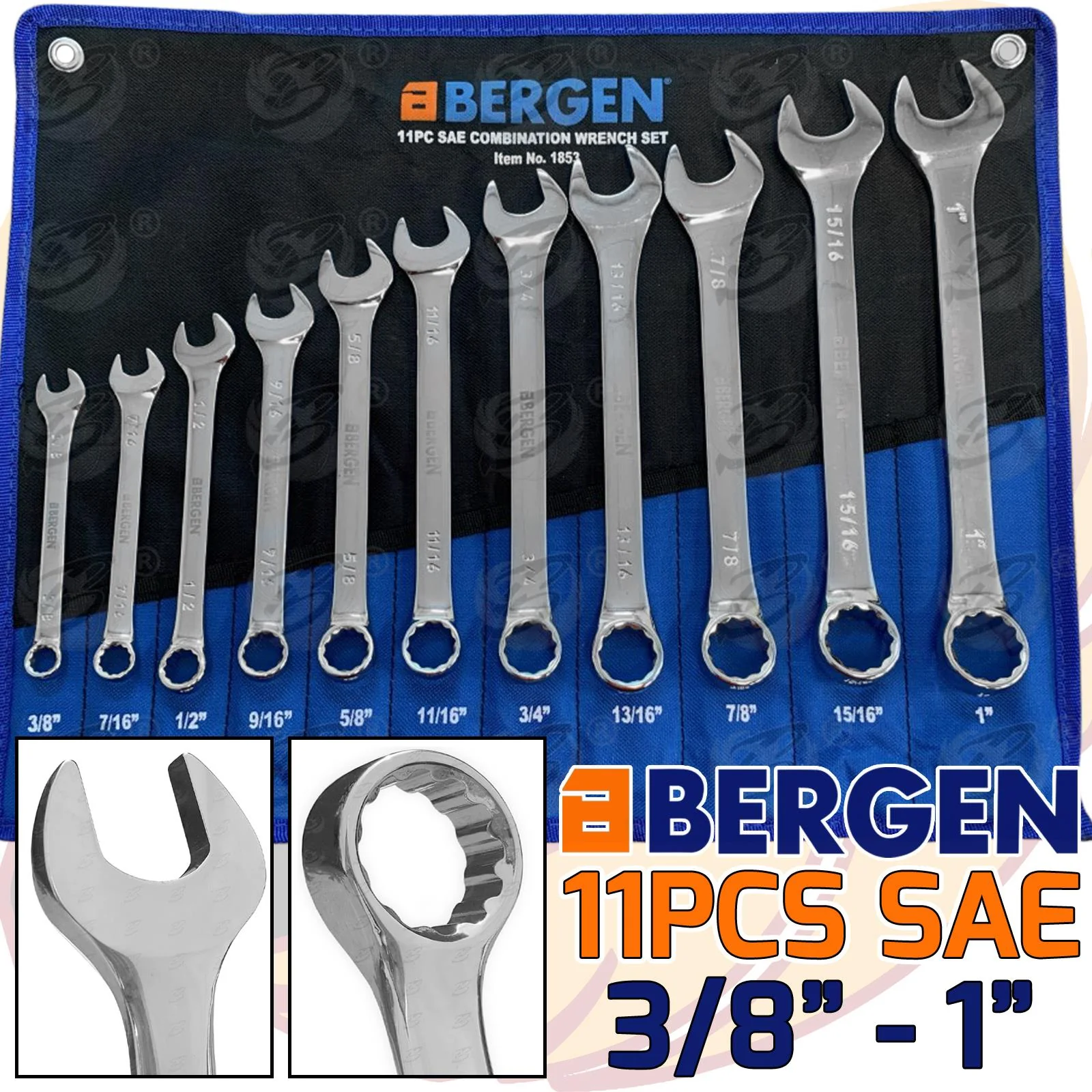 Bergen 12 Piece Sae / Af Combination Spanner Set 8mm – 19mm  1853