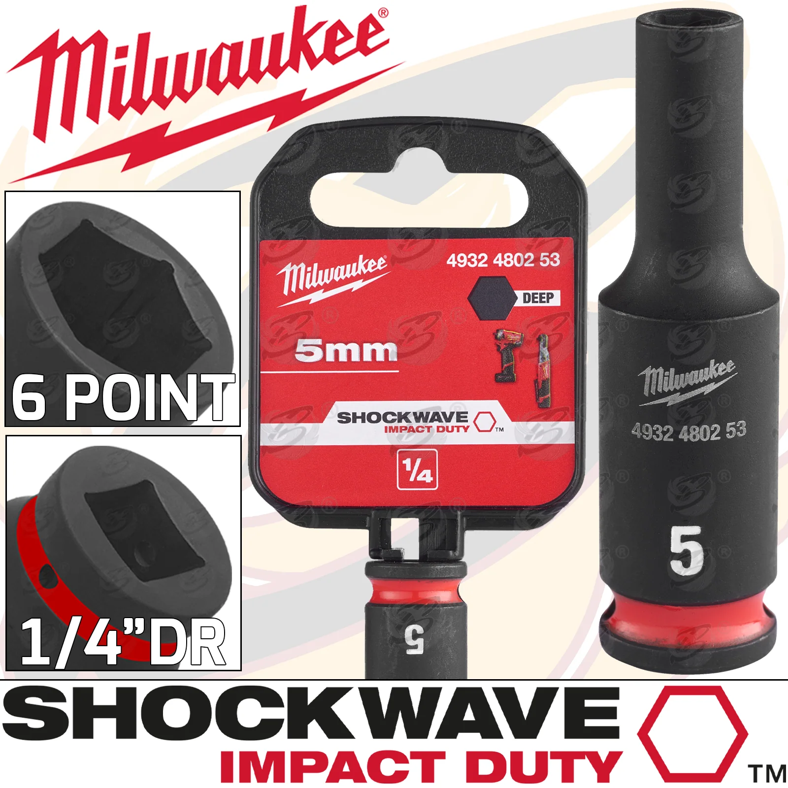 Milwaukee 5mm 1/4″ Drive 6 Point Deep Impact Socket ( Single ) ( 4932480253 )