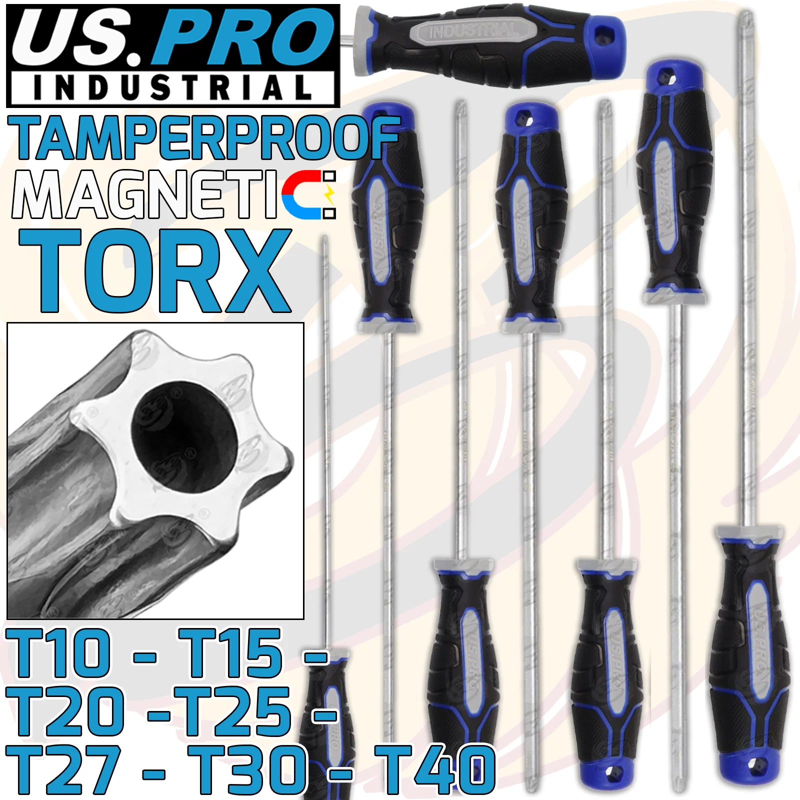 US Pro Industrial 7 Piece Magnetic Tamperproof Torx Screwdrivers T10 – T40  4610