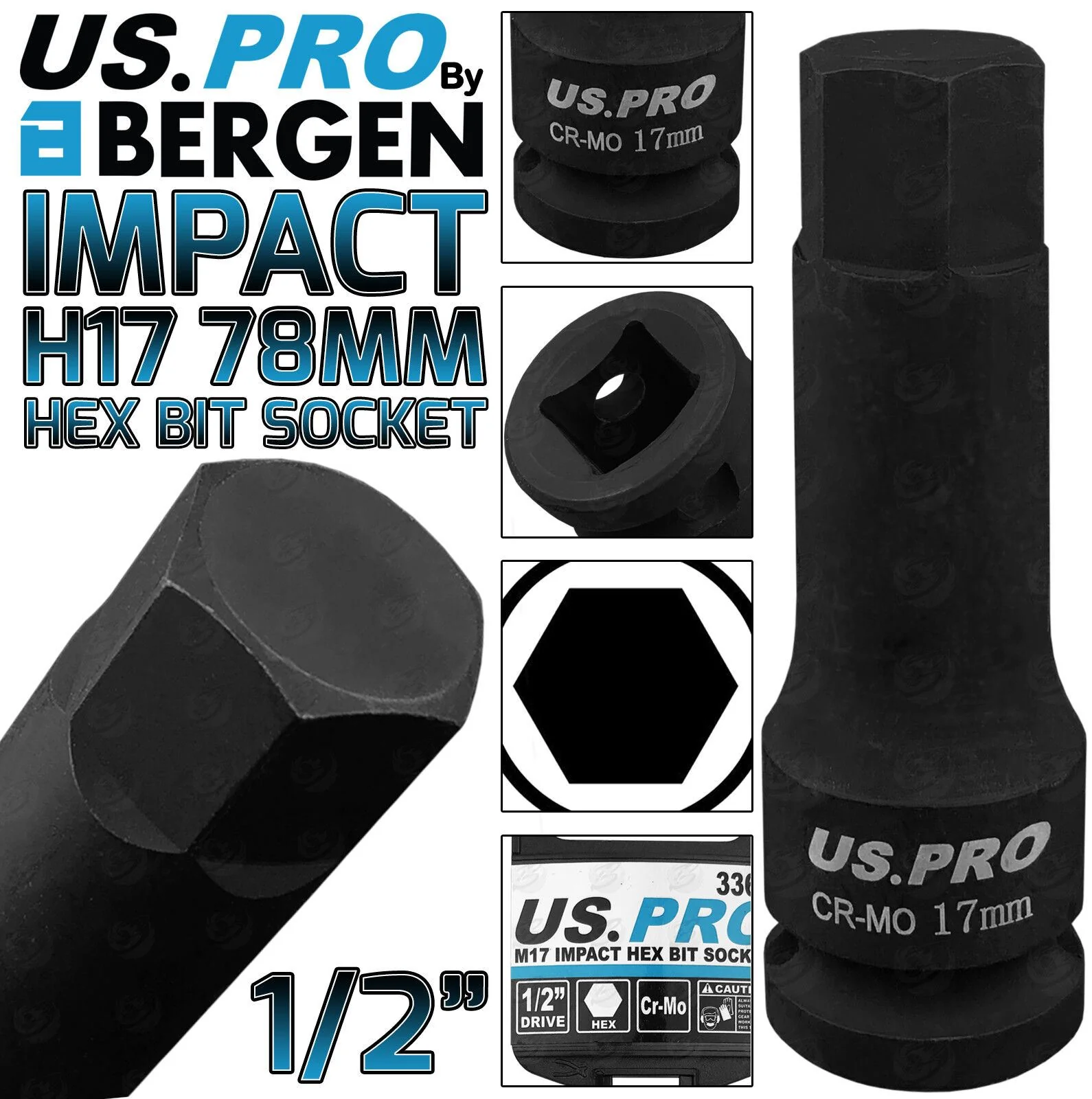 US Pro H17 1/2″ Drive 78mm Long Impact Hex Bit Socket ( Single )  3367