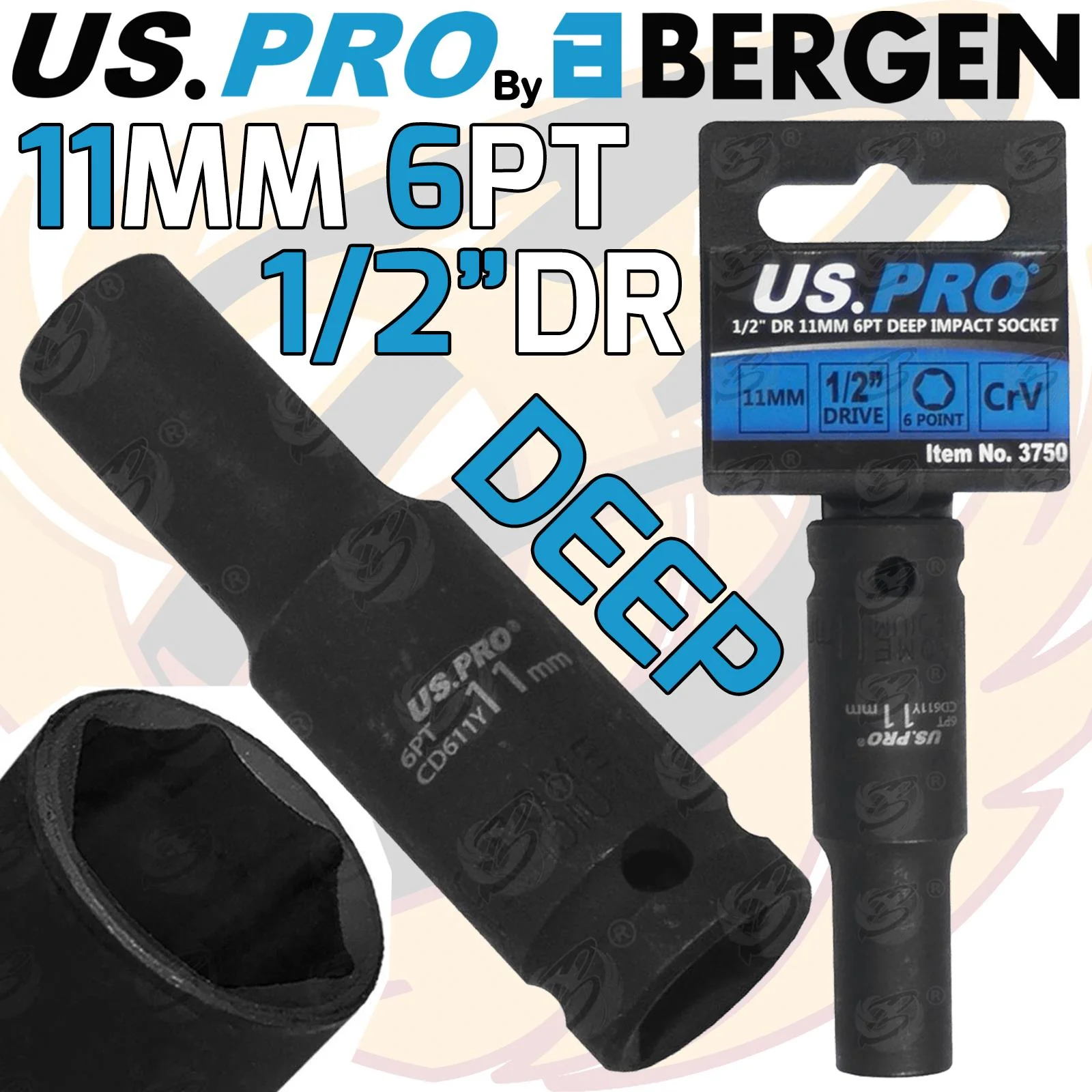 US Pro 11mm 1/2″ Drive 6 Point Deep Impact Socket ( Single )  3750