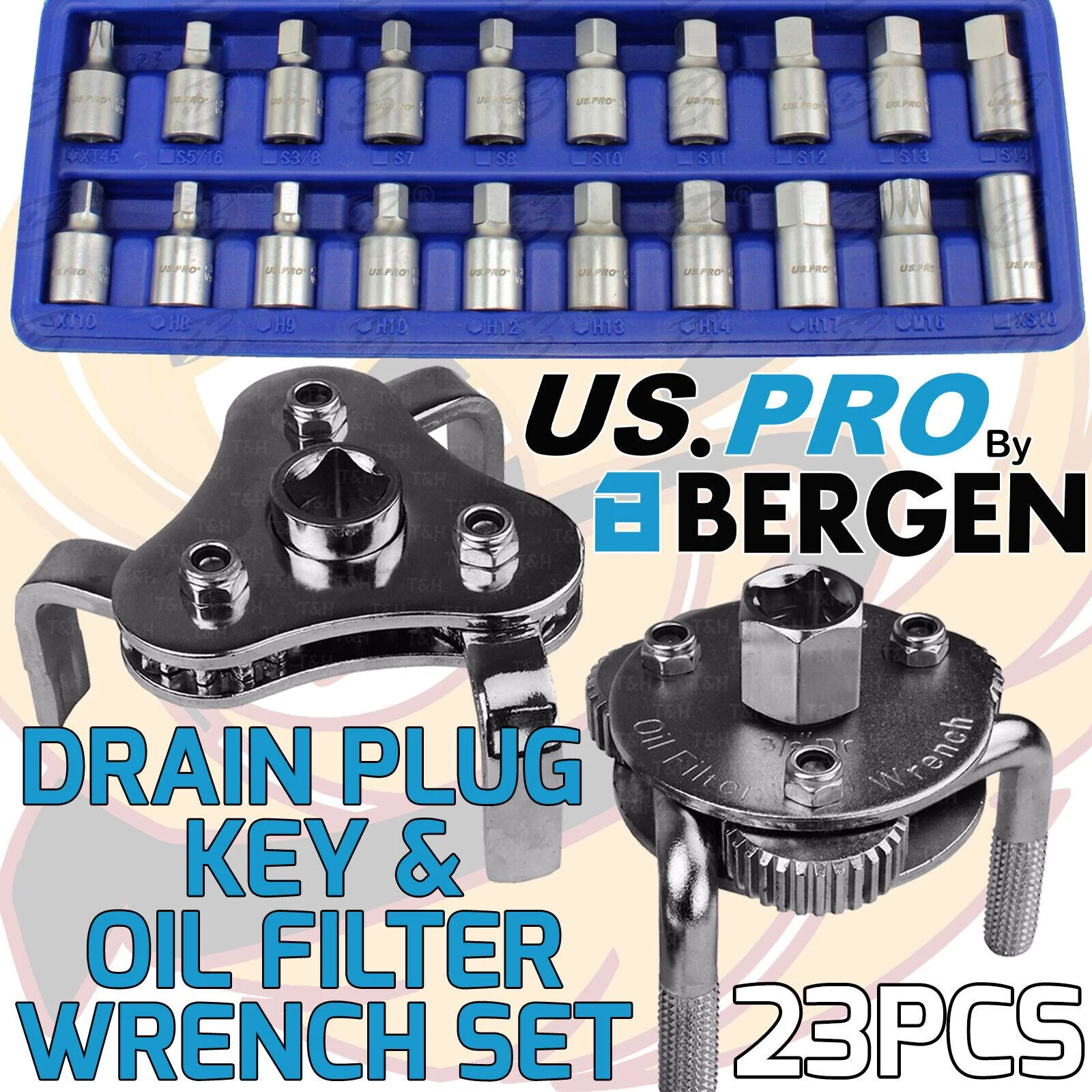 US Pro 8 Piece Oil Filter Wrench & Master Drain Plug Key Set  3007 & 3097