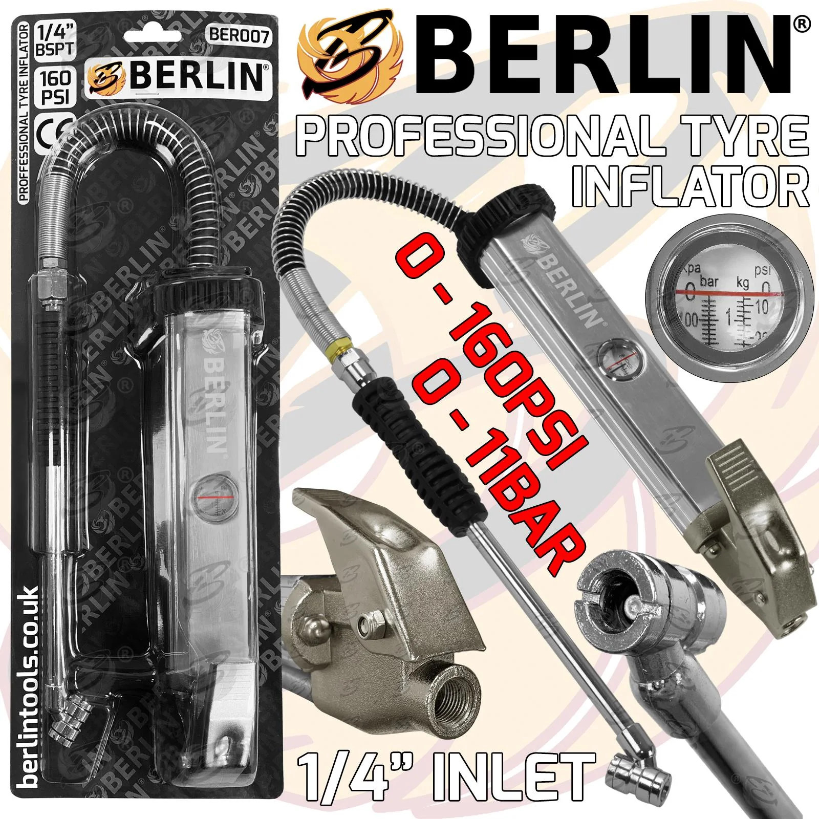 Berlin Tools Professional Tyre Inflator 0 – 160 Psi ( BER007 )
