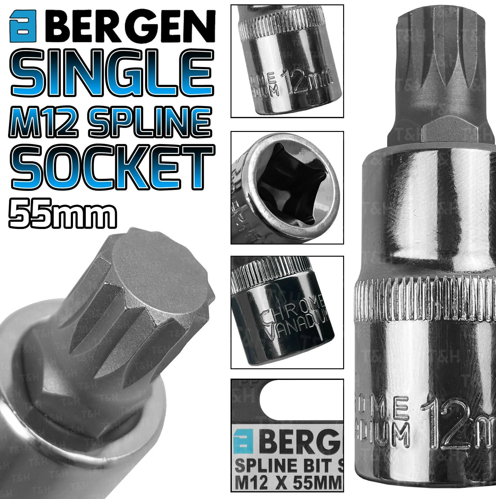 US PRO M12 1/2″ DRIVE 55MM LONG SPLINE BIT SOCKET ( SINGLE )