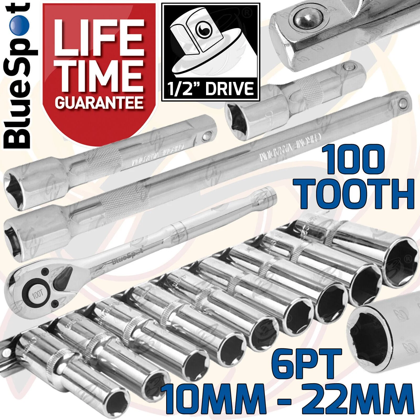 BLUESPOT 13PCS 1/2″ DRIVE 6 POINT DEEP SOCKET SET 10MM – 22MM