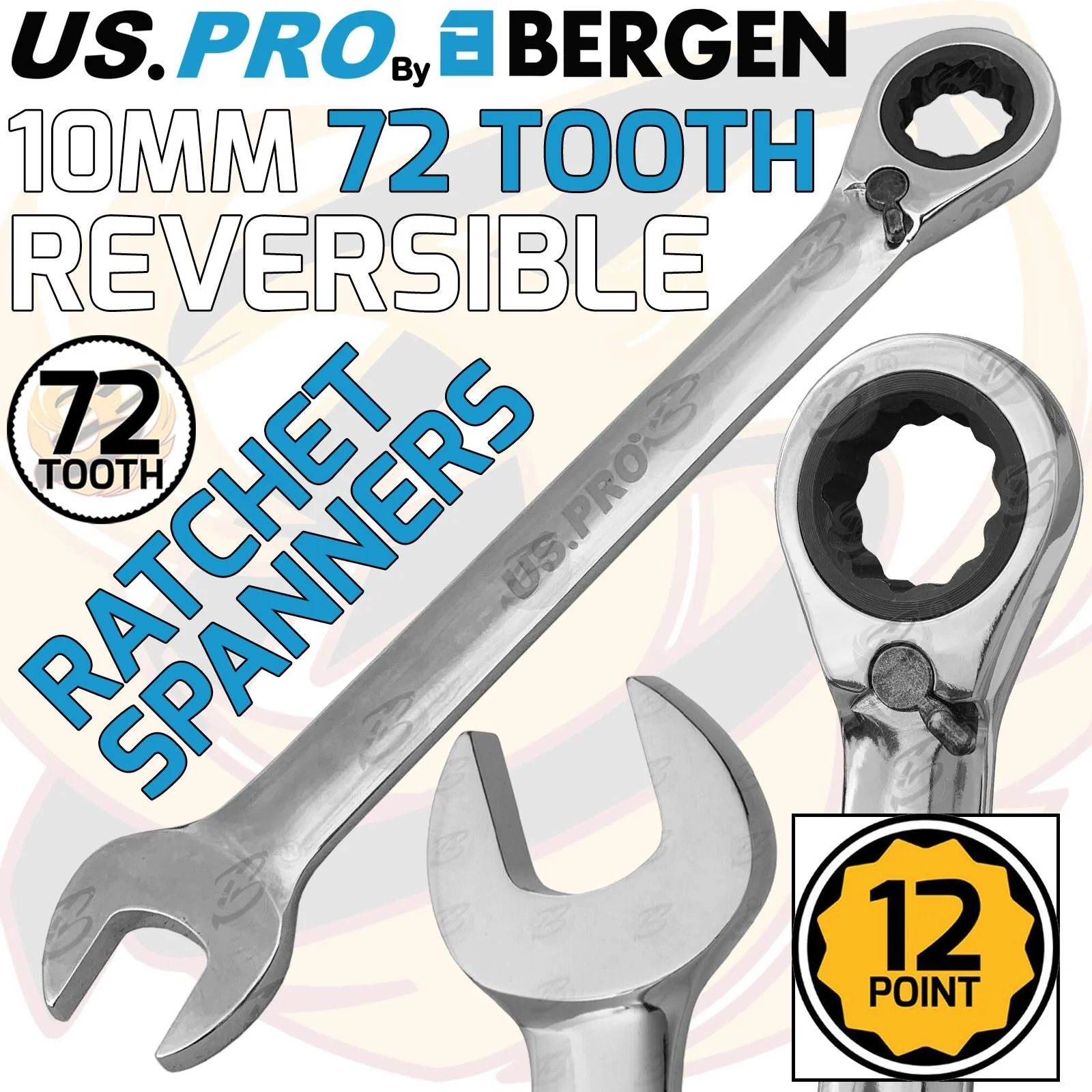 US Pro 10mm 72T Reversible Ratchet Spanner  3667