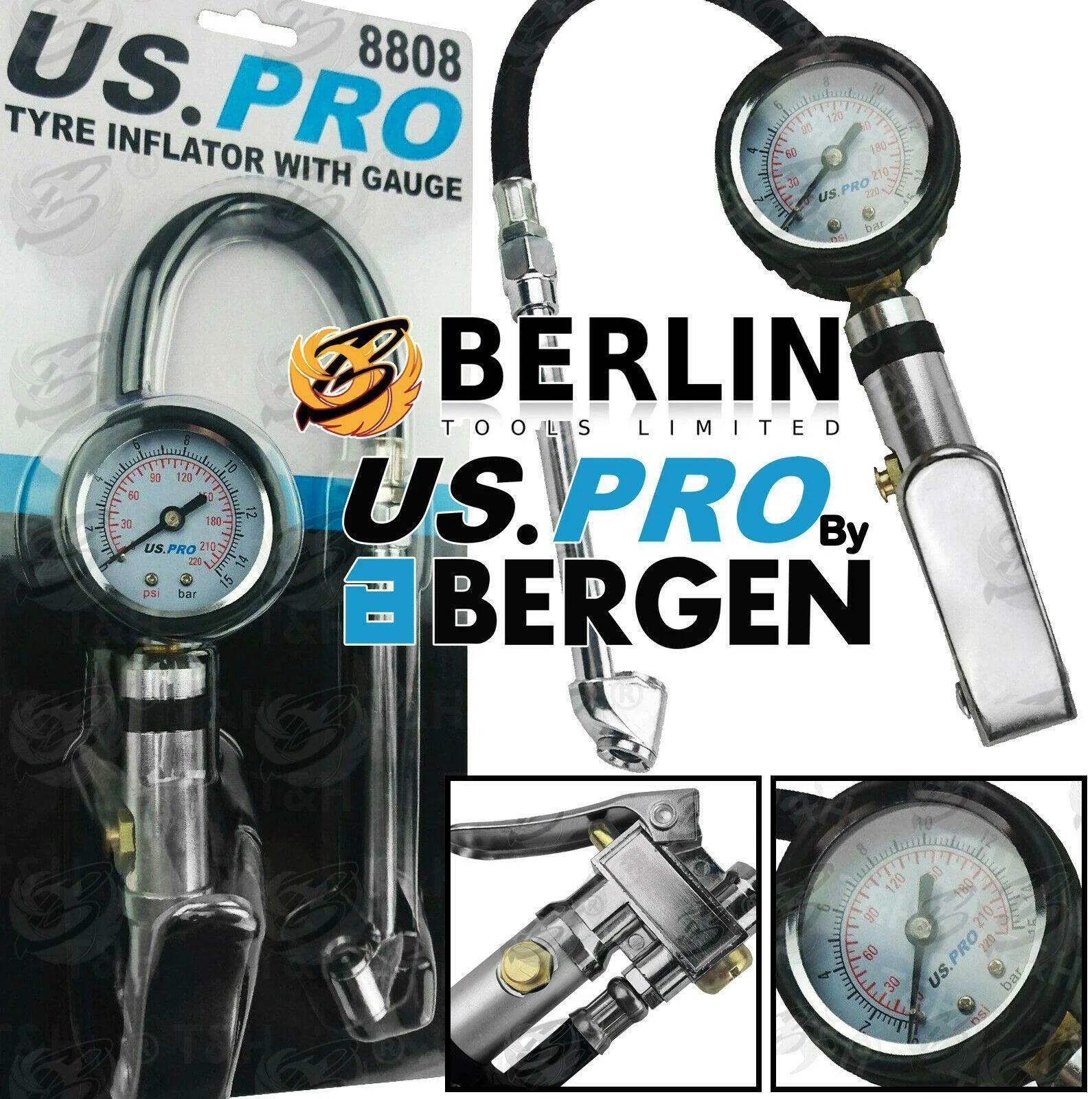 US Pro 220Psi Tyre Inflator  8808