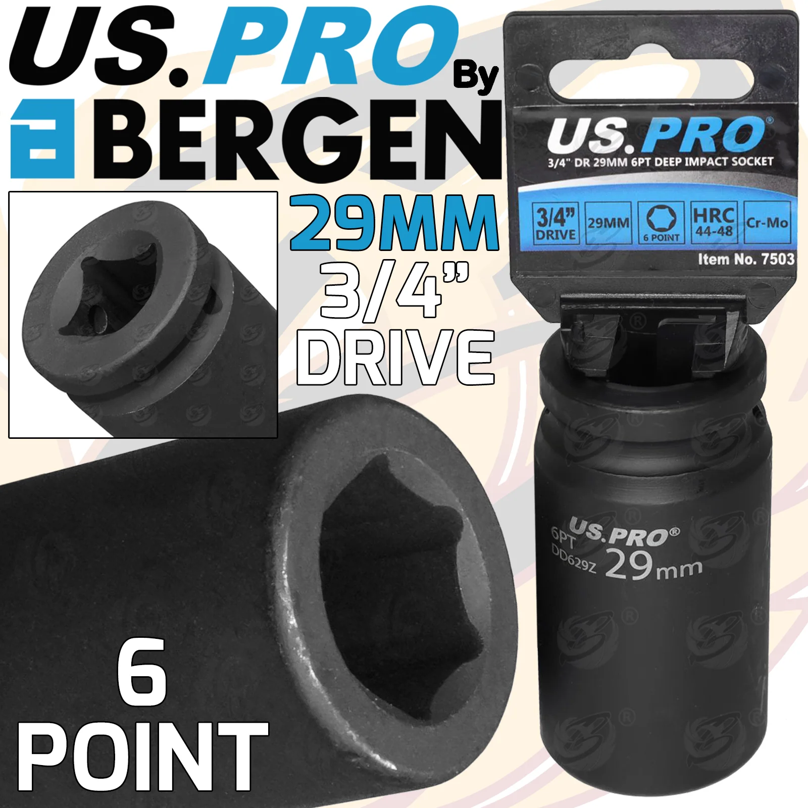 US Pro 29mm 3/4″ Drive 6 Point Deep Impact Socket  7503