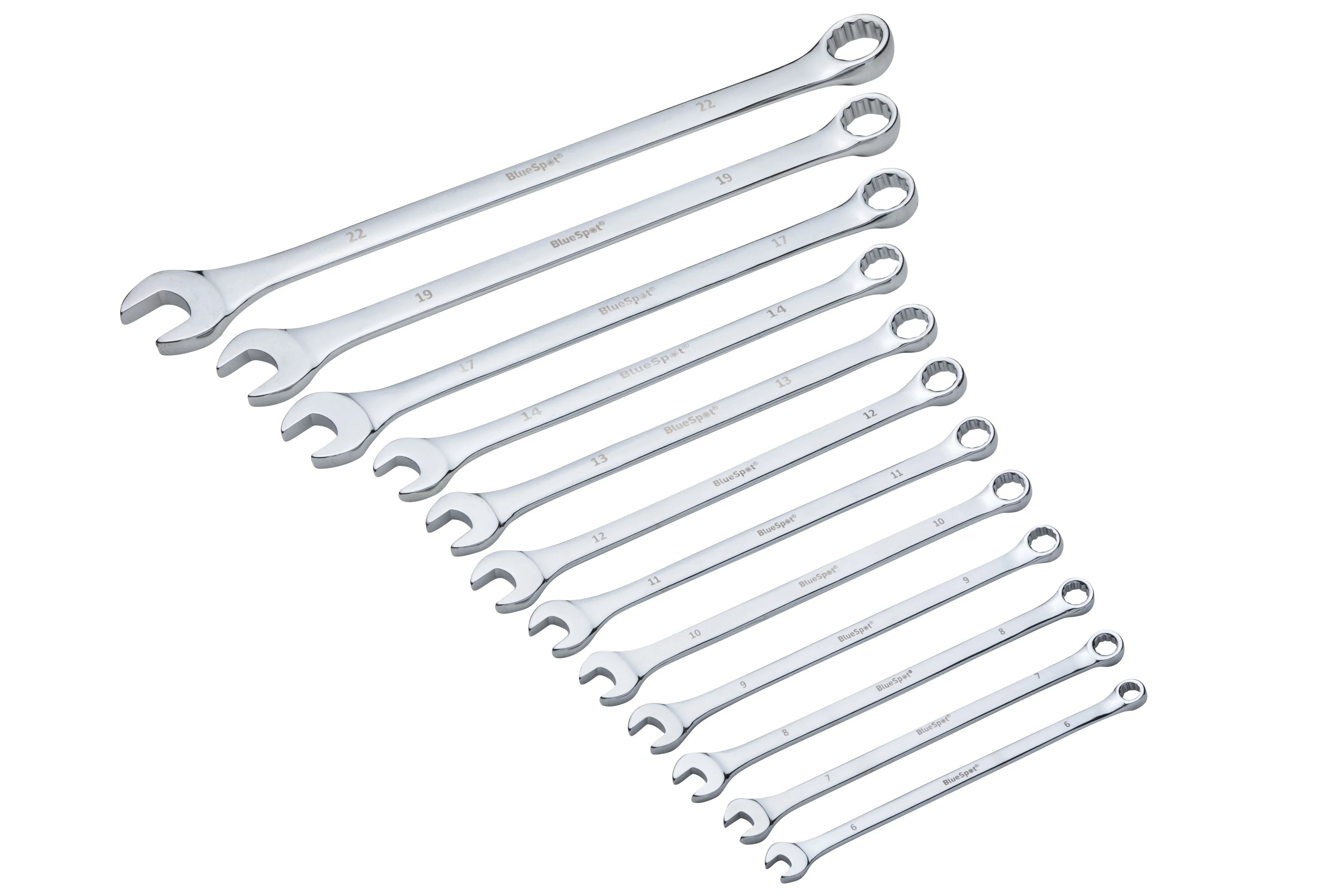 BlueSpot 12 Piece Extra Long Metric Combination Spanner Set (6-22mm) With A Manufacturers LifeTime Guarantee 04124