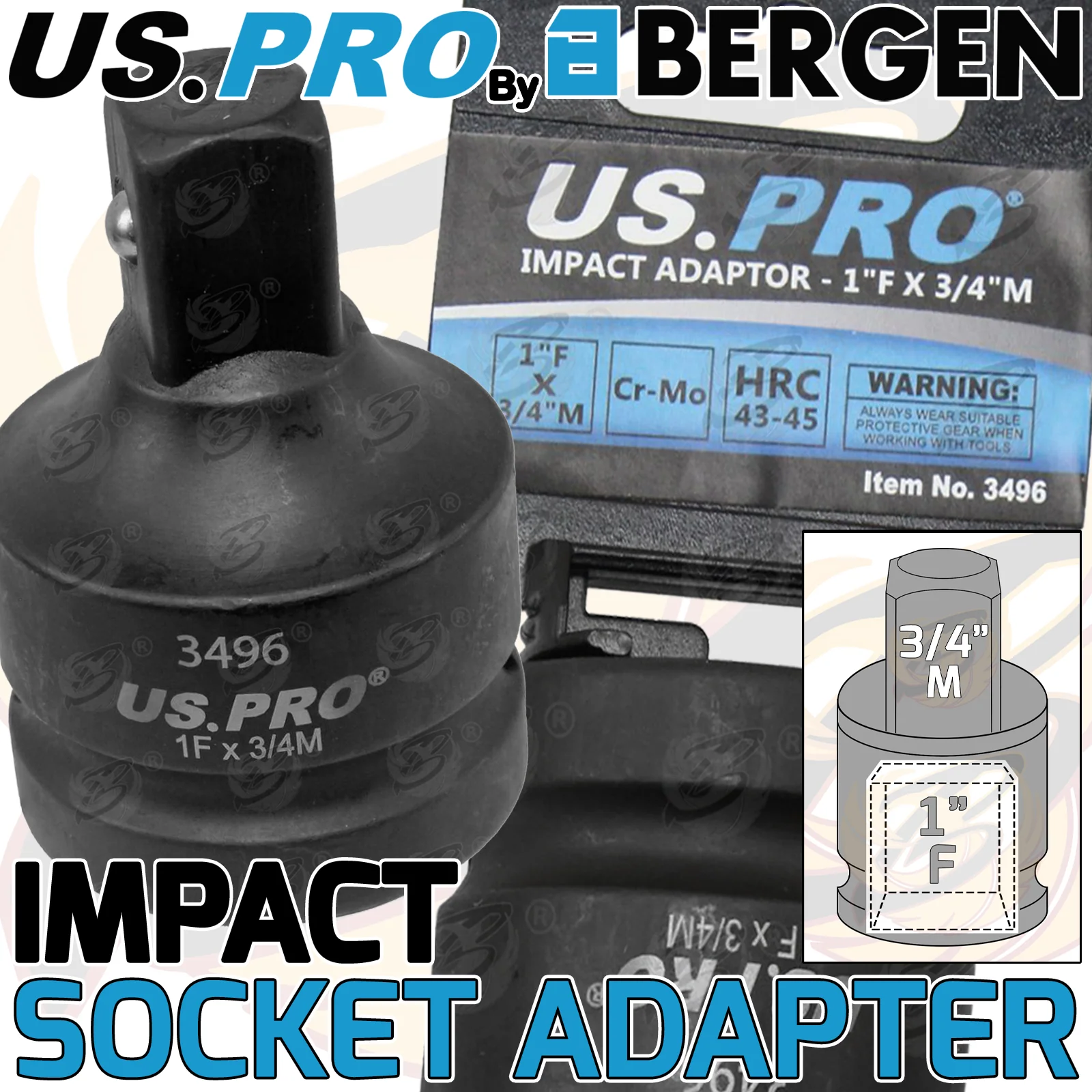 US Pro Impact Socket Adaptors 1″ Drive Down To 3/4″ Drive  3496