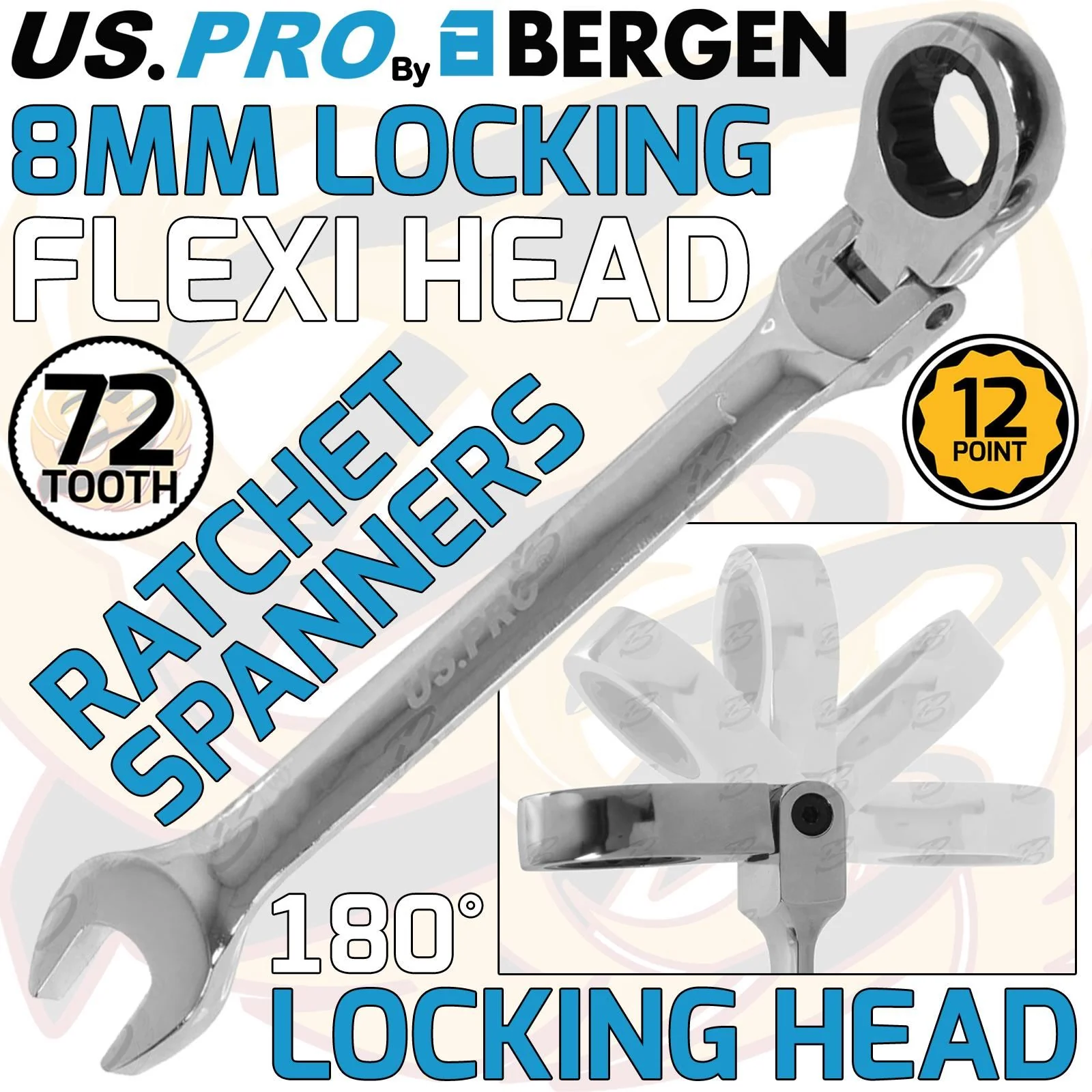 US Pro Flexible Ratchet Spanners 8mm Locking Flexi Combination Wrench Spanner  3677