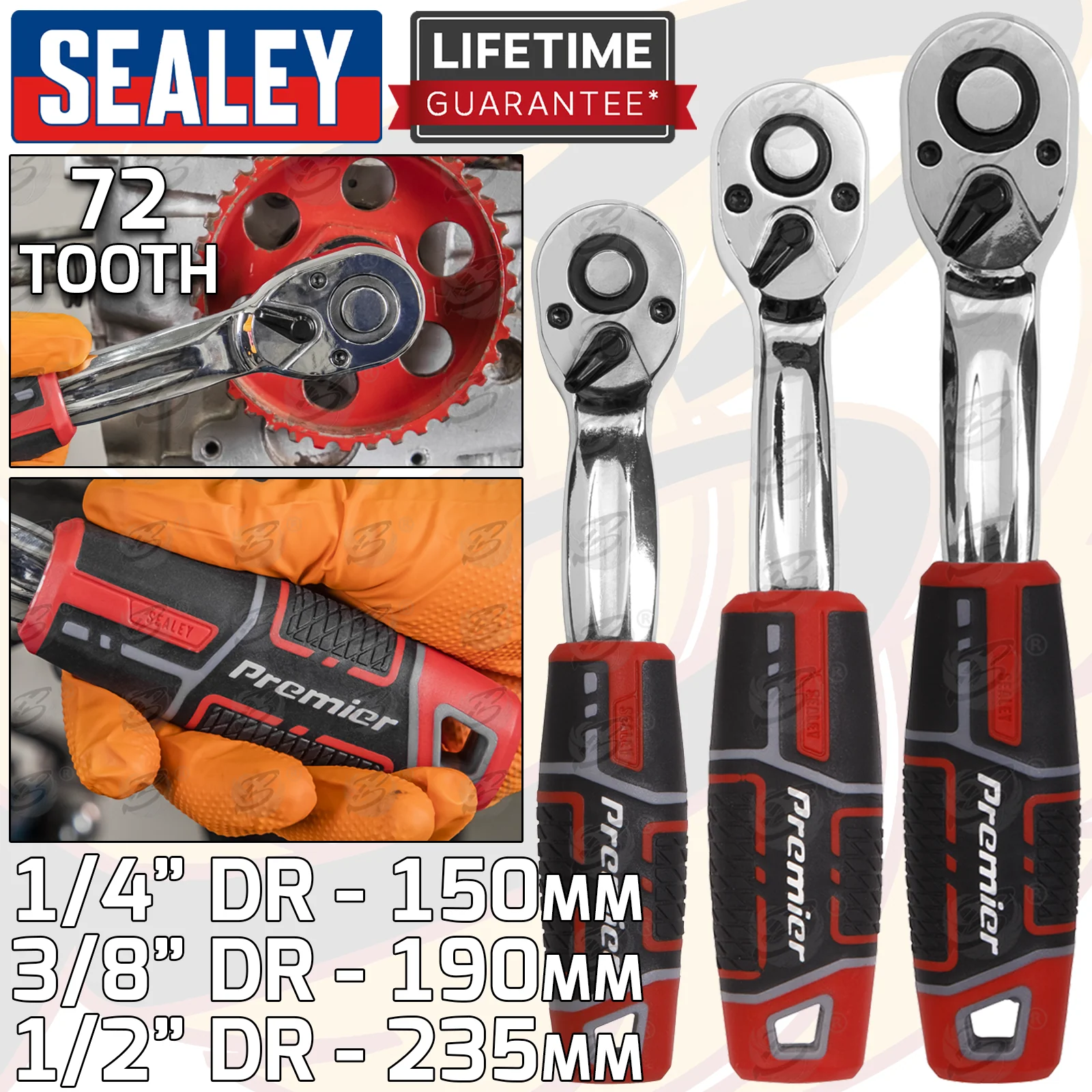 SEALEY 3PCS 1/4″ & 3/8″ & 1/2″ DRIVE 72 TOOTH CURVED RATCHET HANDLE SET