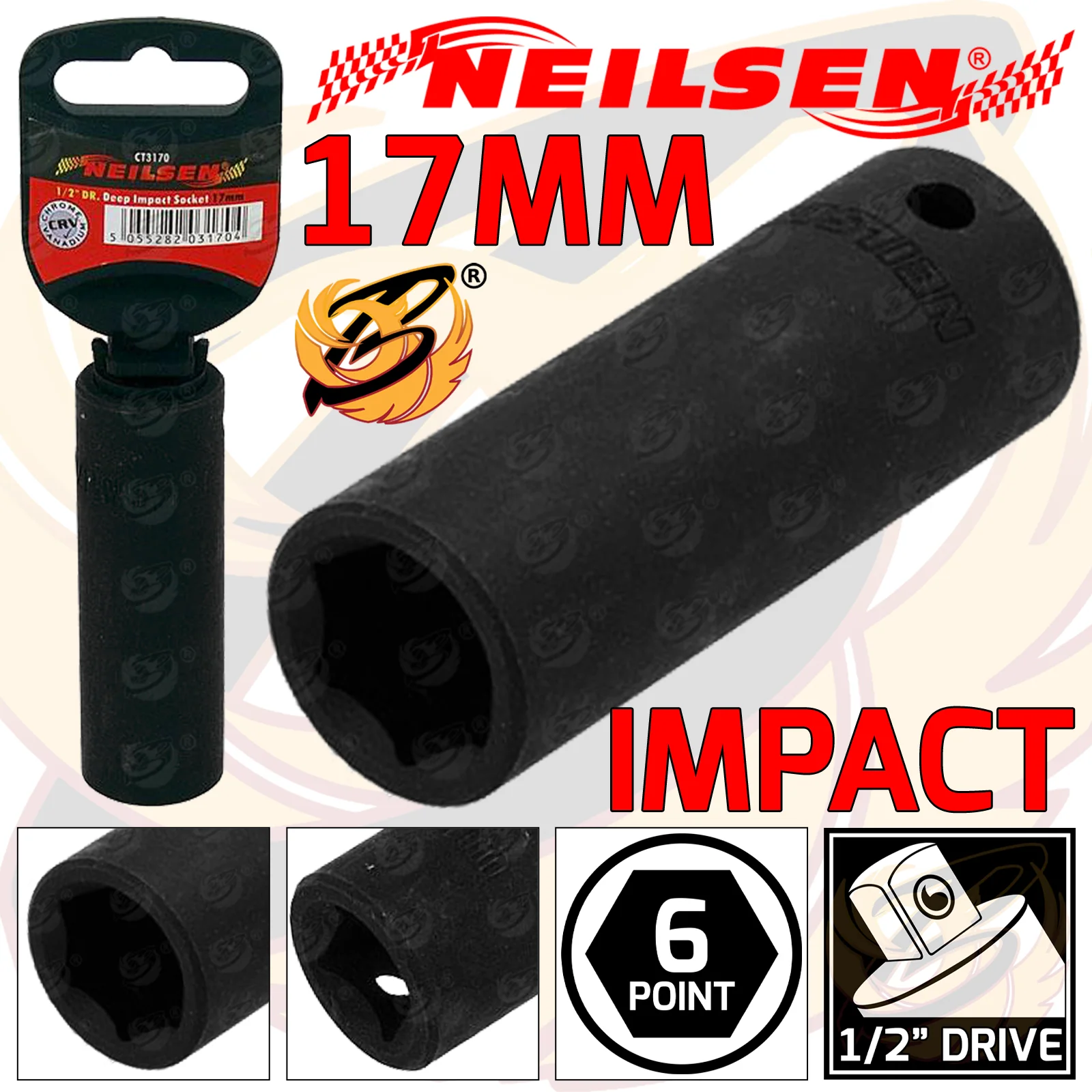 Neilsen 17mm 1/2″ Drive 6 Point Deep Impact Socket ( Single ) ( CT3170 )