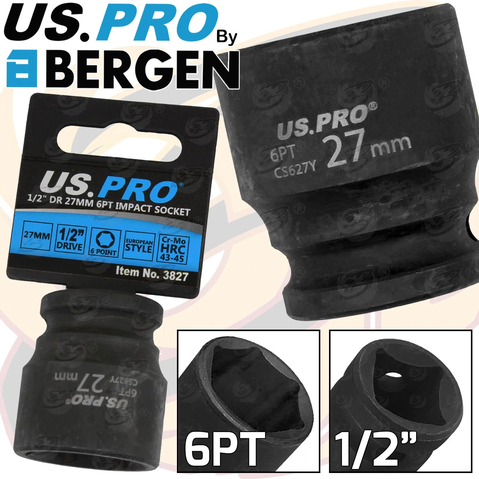 US Pro 27mm 1/2″ Drive 6 Point Shallow Impact Socket  3827