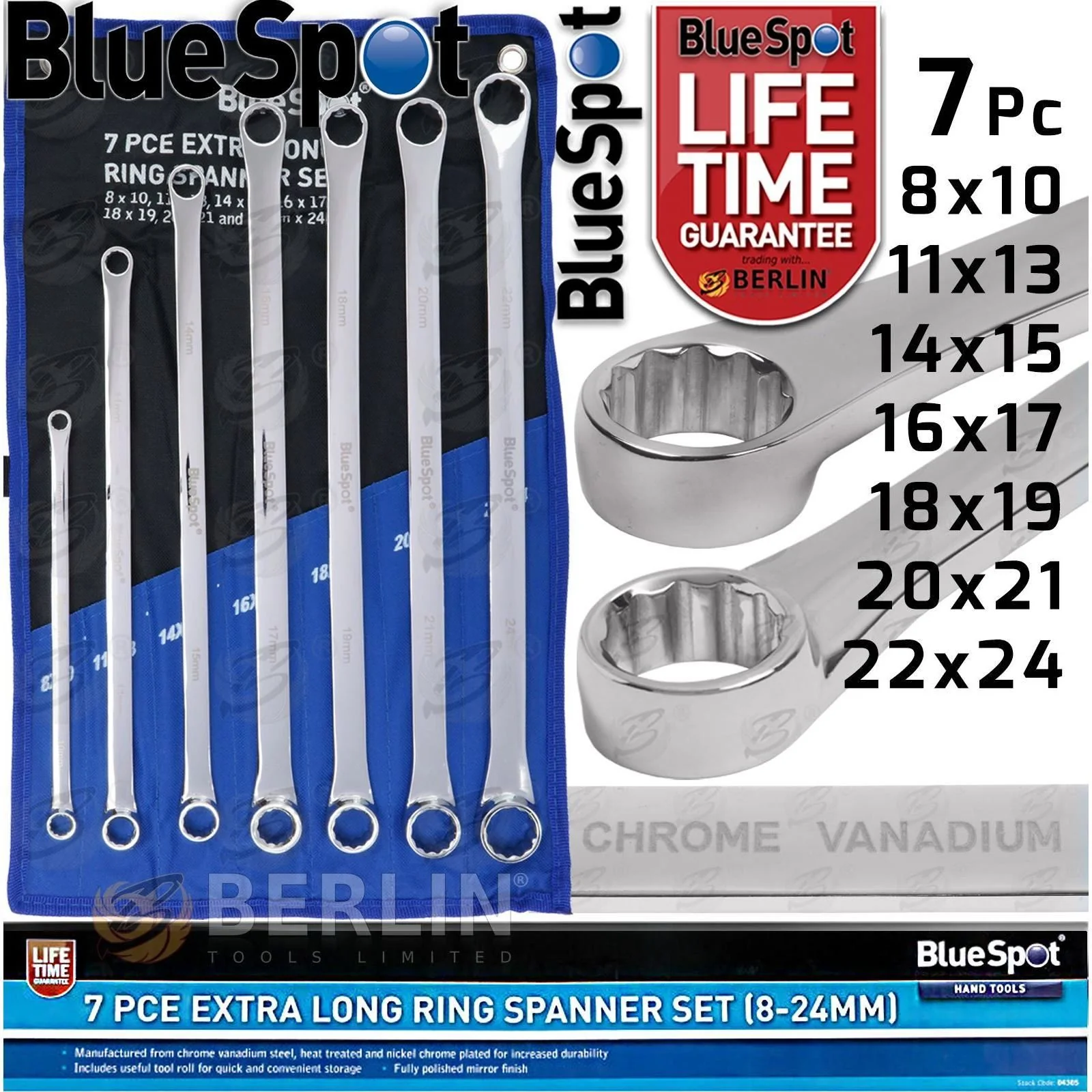 BlueSpot 7 Piece Extra Long Aviations Spanners 8mm – 24mm ( 04305 )