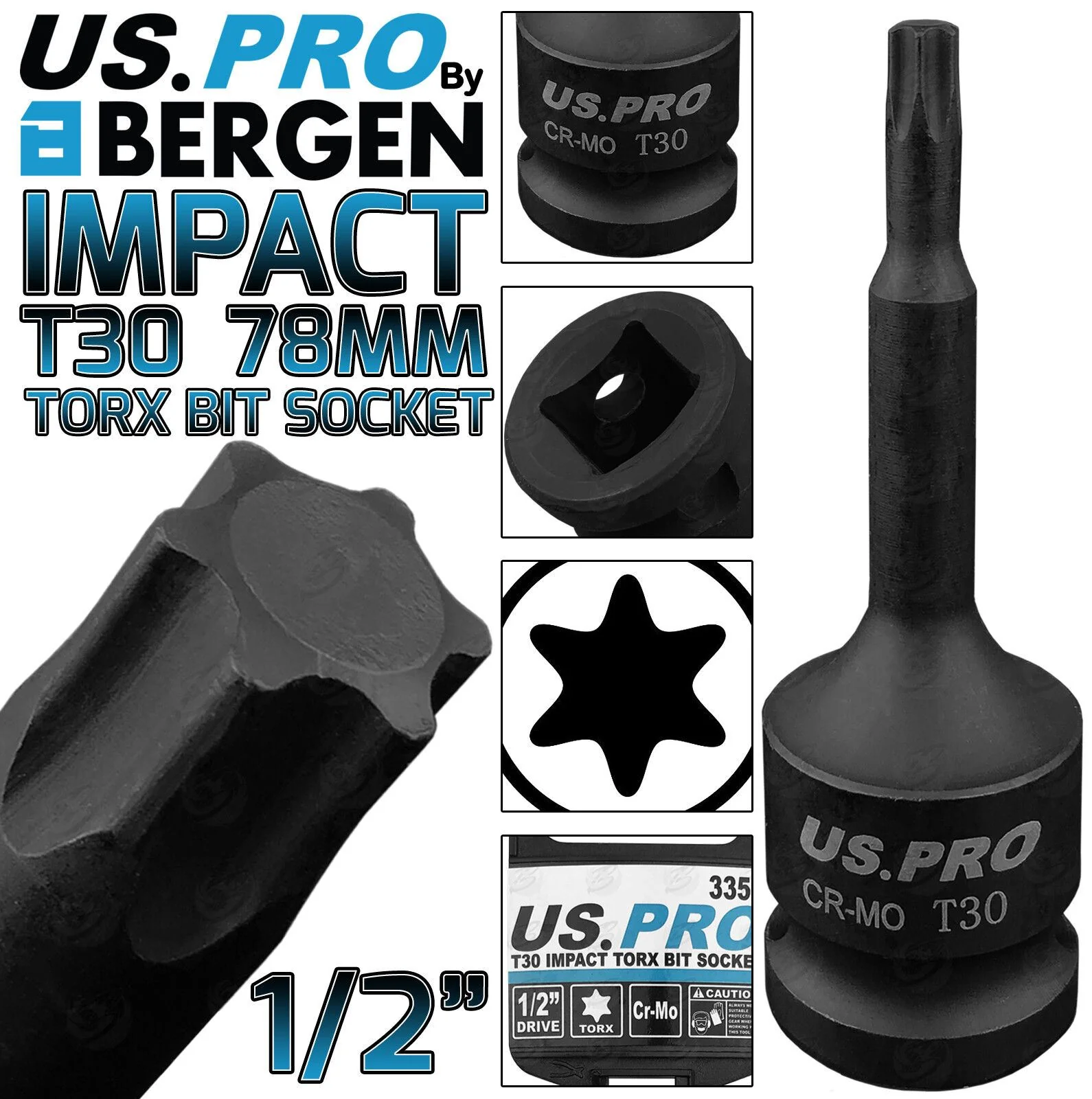 US Pro T30 1/2″ Drive 78mm Long Impact Torx Bit Socket ( Single )  3359