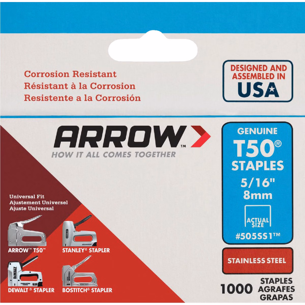 Arrow T50 Heavy-Duty Stainless Steel Staple, 5/16 In. (1000-Pack)
