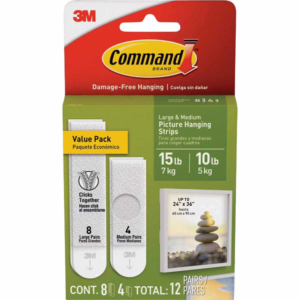 Command 10 Lb and 15 Lb White Picture Hanging Strips Value Pack, 12 Pairs