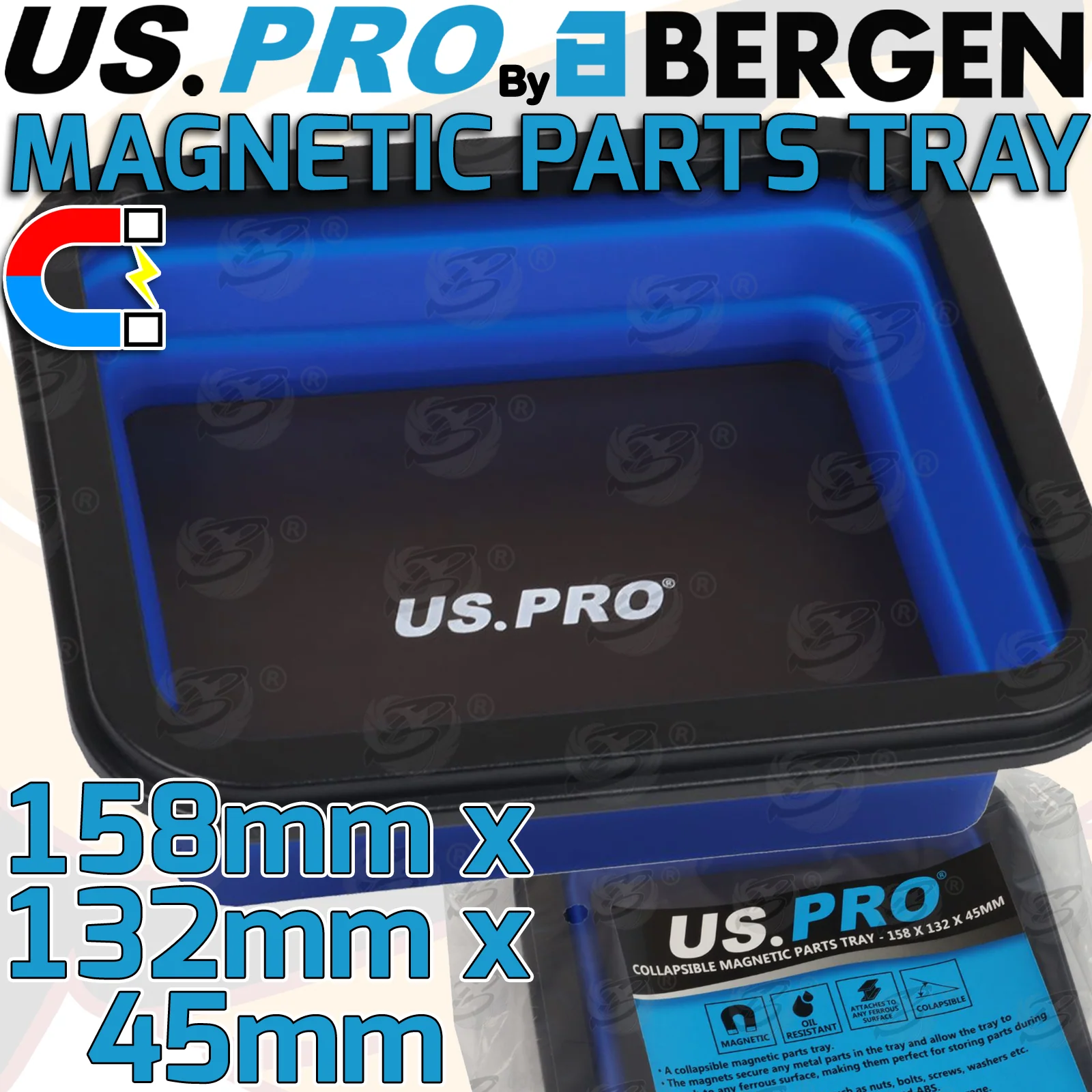US Pro Collapsible Magnetic Parts Tray ( 158mm x 132mm x 45mm )  6894 ( MEDIUM )