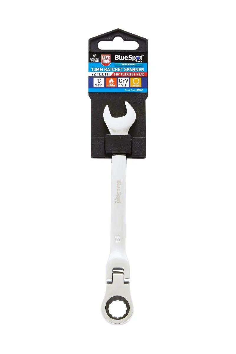 BlueSpot 13mm Chrome Vanadium Ratchet Spanner Flexible Head (180°) ( Single ) With A Manufacturers LifeTime Guarantee 05107