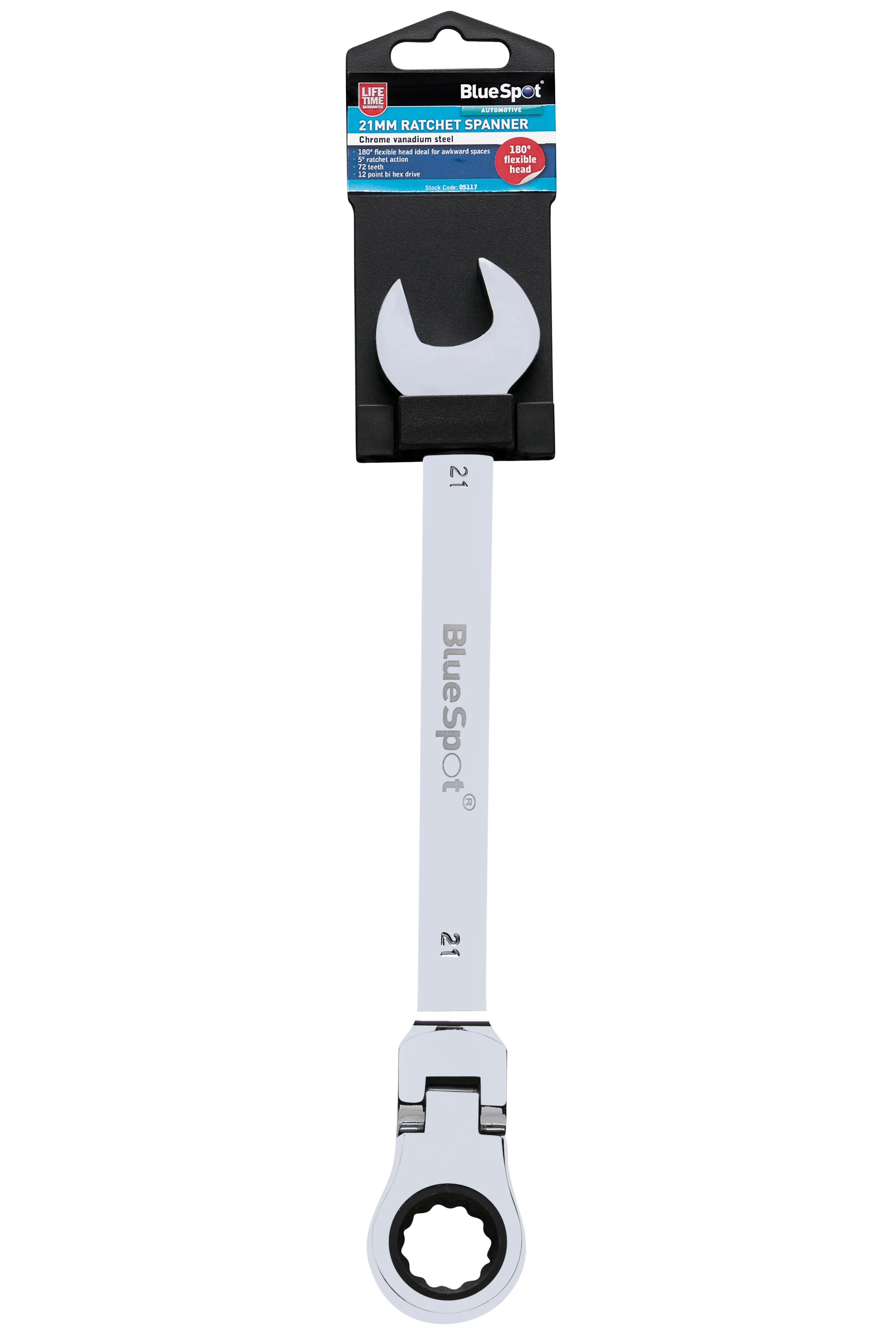 BlueSpot 21mm Chrome Vanadium Ratchet Spanner Flexible Head (180°) With A Manufacturers LifeTime Guarantee 05117