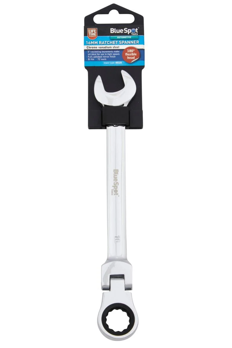 BlueSpot 16mm Ratchet Spanner Flexible Head (180Â°) With A Manufacturers LifeTime Guarantee 05125