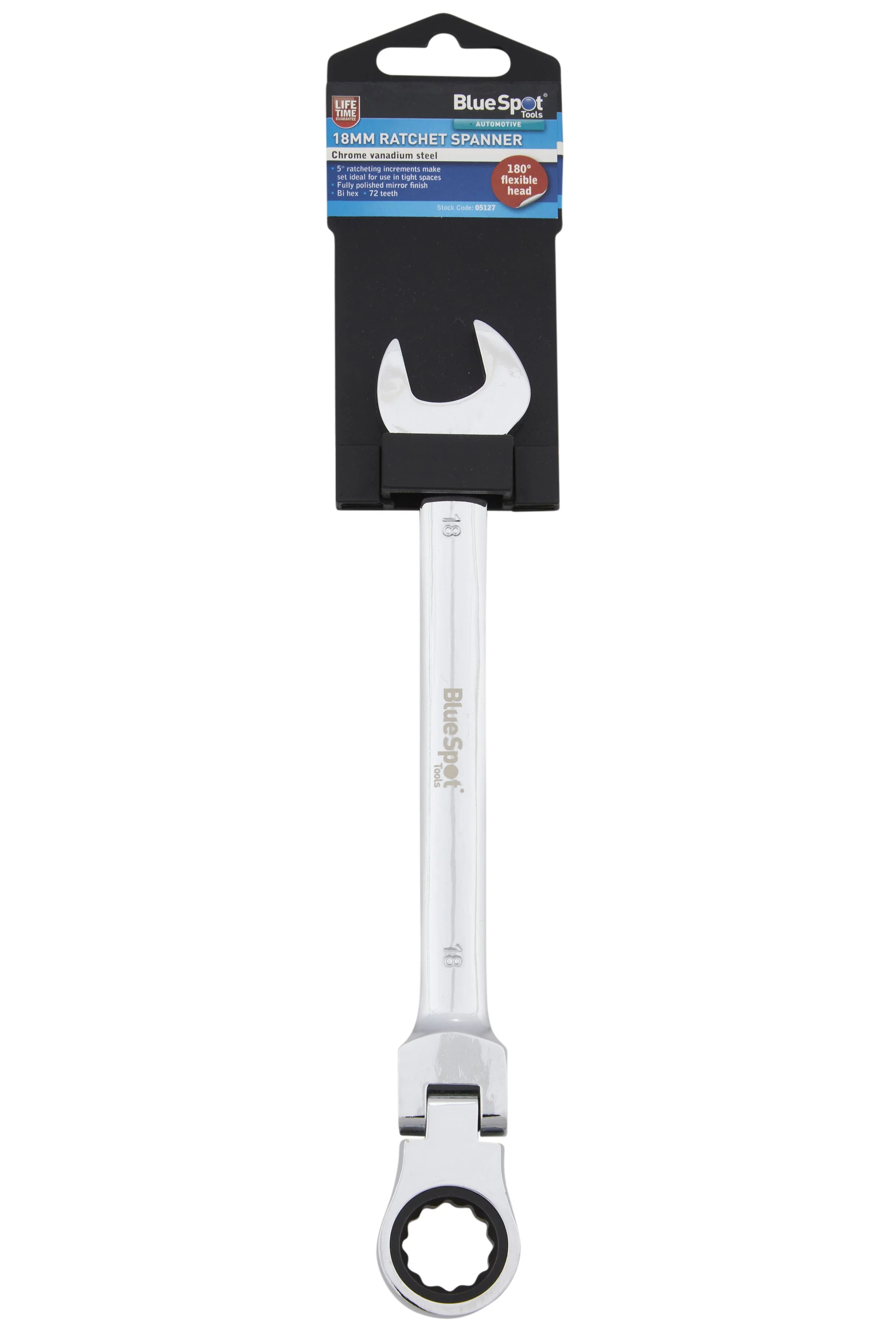 BlueSpot 18mm Ratchet Spanner Flexible Head (180Â°) With A Manufacturers LifeTime Guarantee 05127