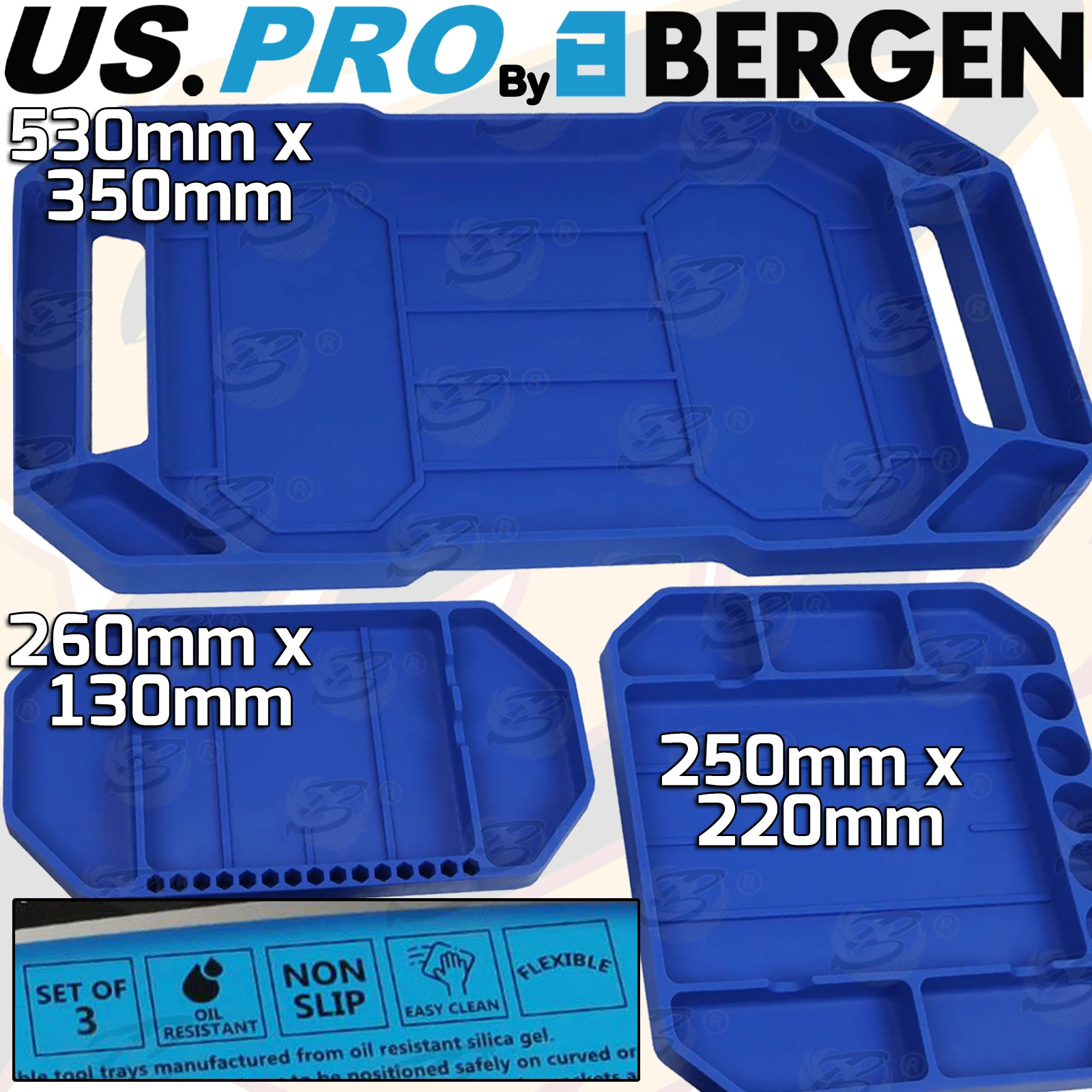 US Pro 3 Piece Non Slip Flexible Tool Trays  6890