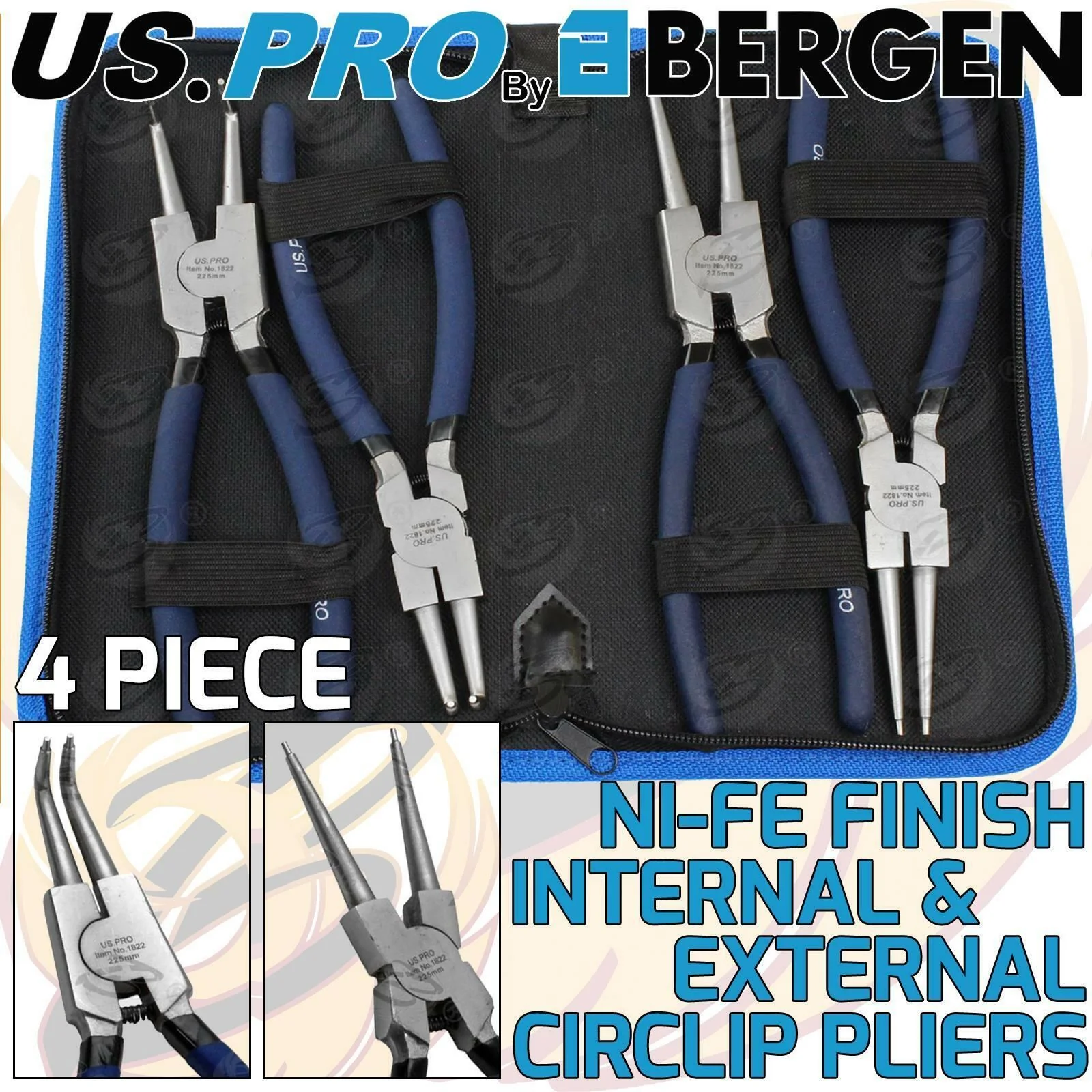US Pro 4 Piece 9″ Ni-Fe Circlip Pliers  1822