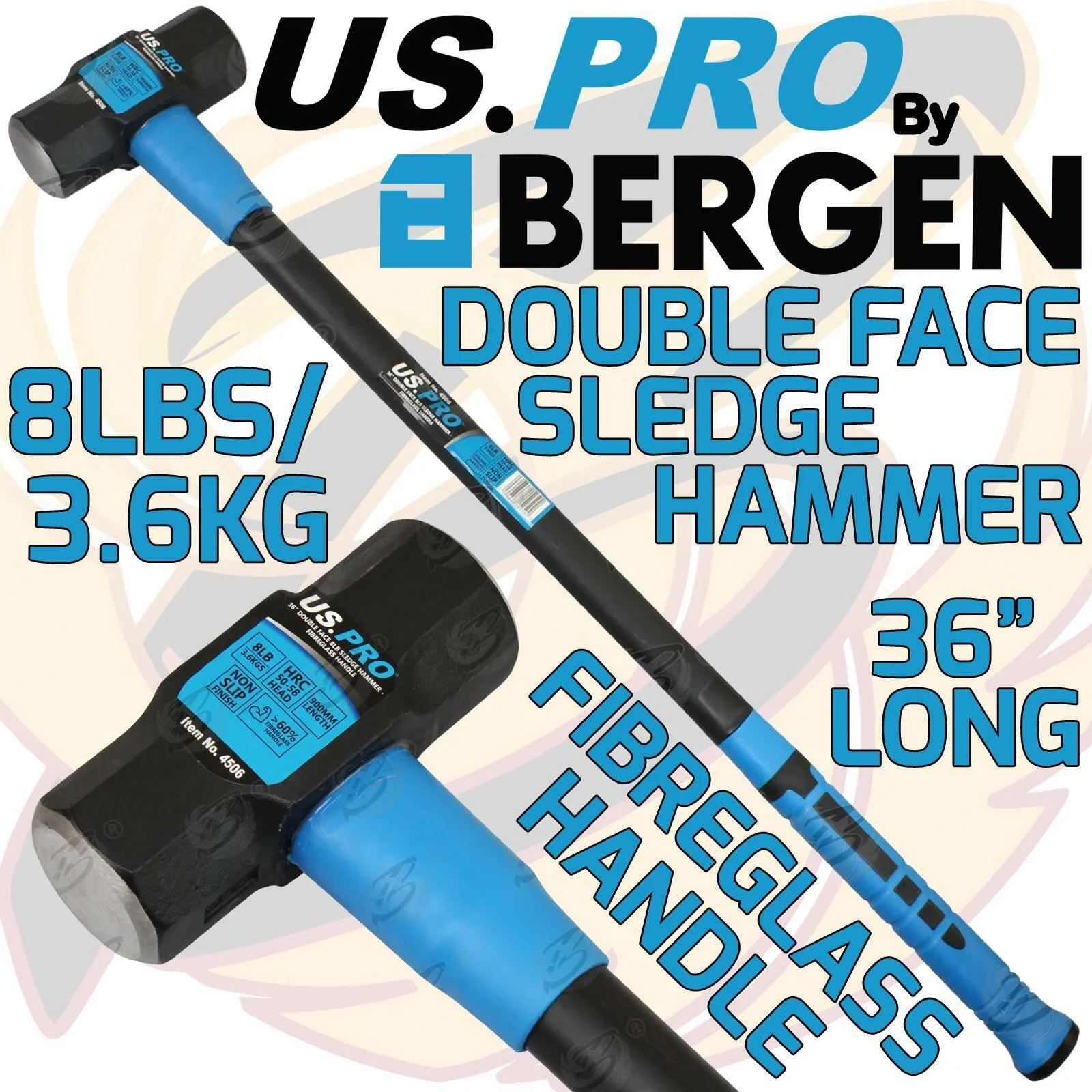 US Pro 3.6Kg 36″ Long Fibreglass Sledge Hammer  4506