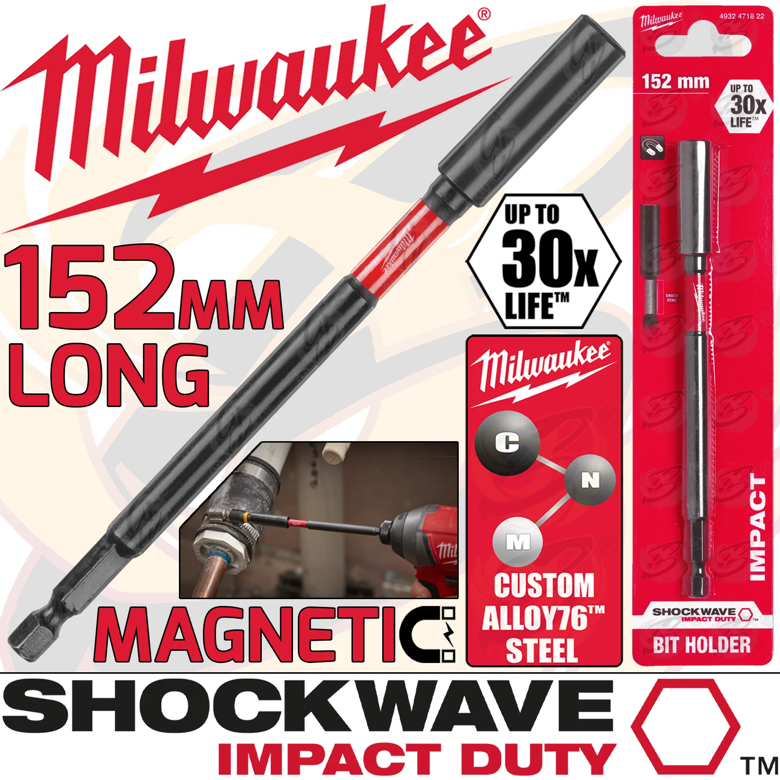 Milwaukee 152mm Magnetic Bit Holder ( Shockwave Impact Duty ) ( 4932472065 )