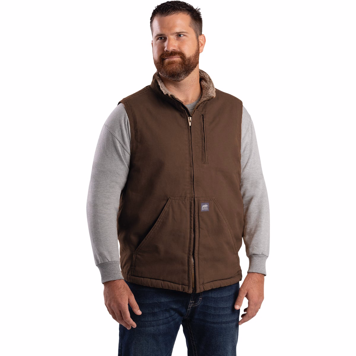 Berne Heartland Men's 2XL Bark Sherpa-Lined Washed Duck Vest