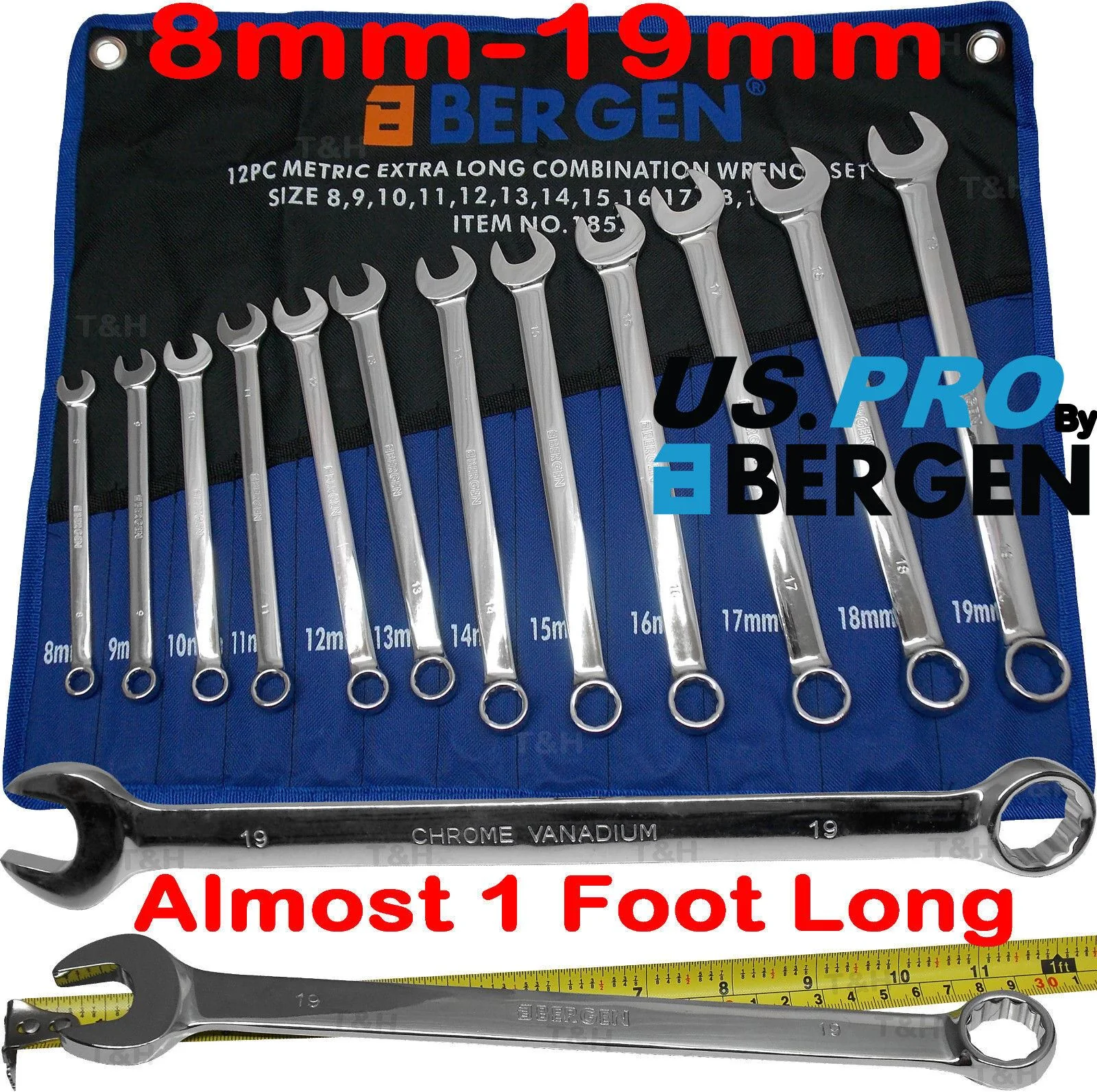 US Pro 12 Piece Extra Long Combination Spanner Set 8mm – 19mm  3595