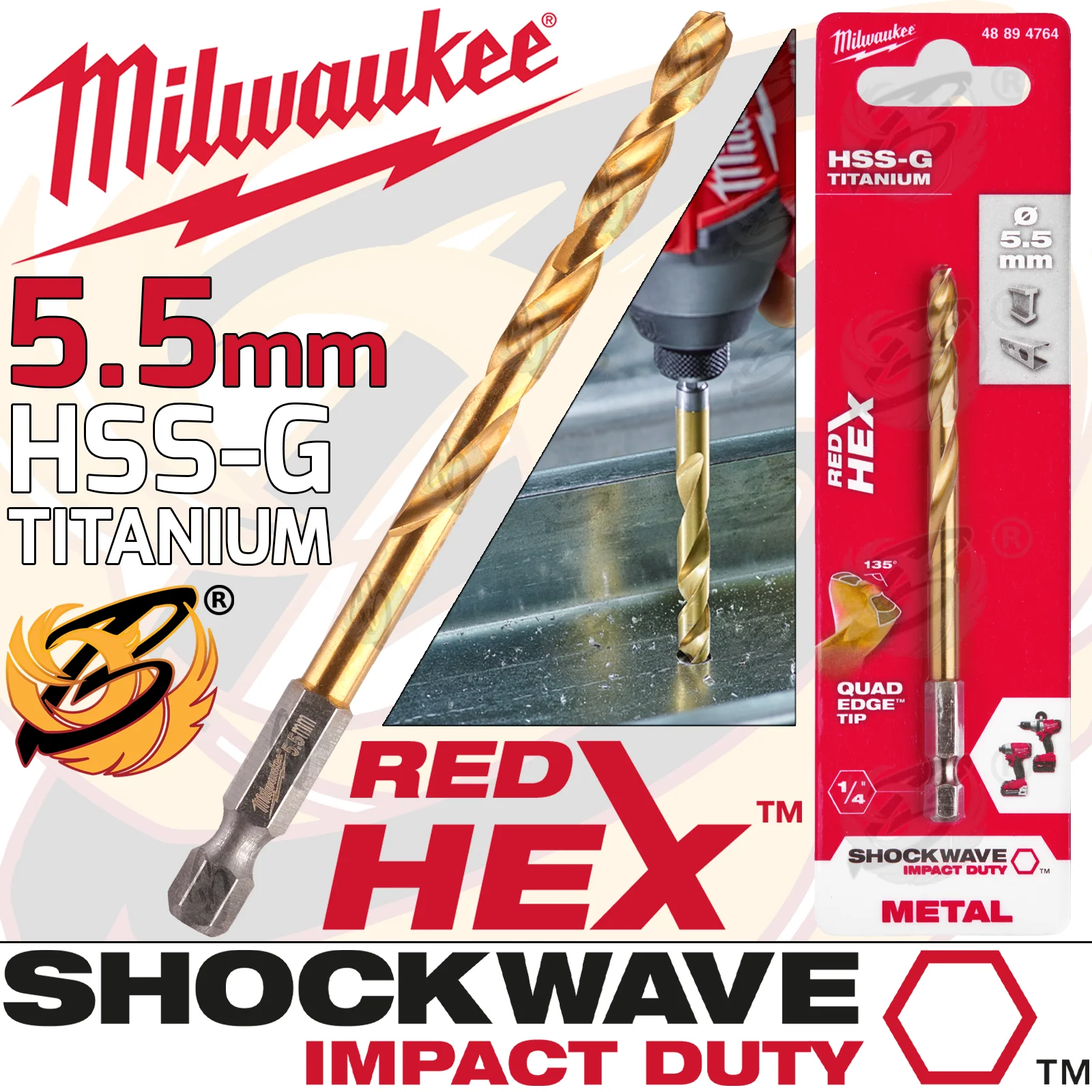 Milwaukee 5.5mm HSS Titanium Metal Red Hex Drill Bit ( 48894764 )