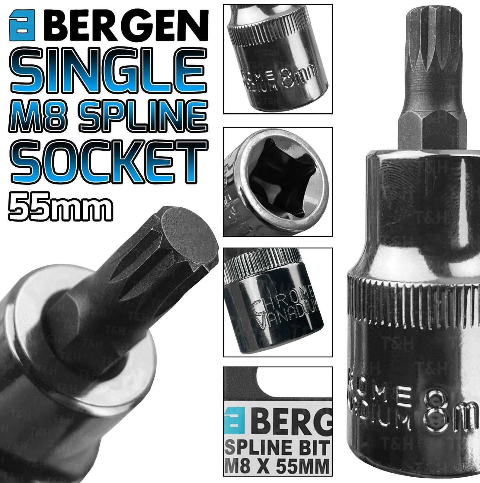 US PRO M8 1/2″ DRIVE 55MM LONG SPLINE BIT SOCKET ( SINGLE )